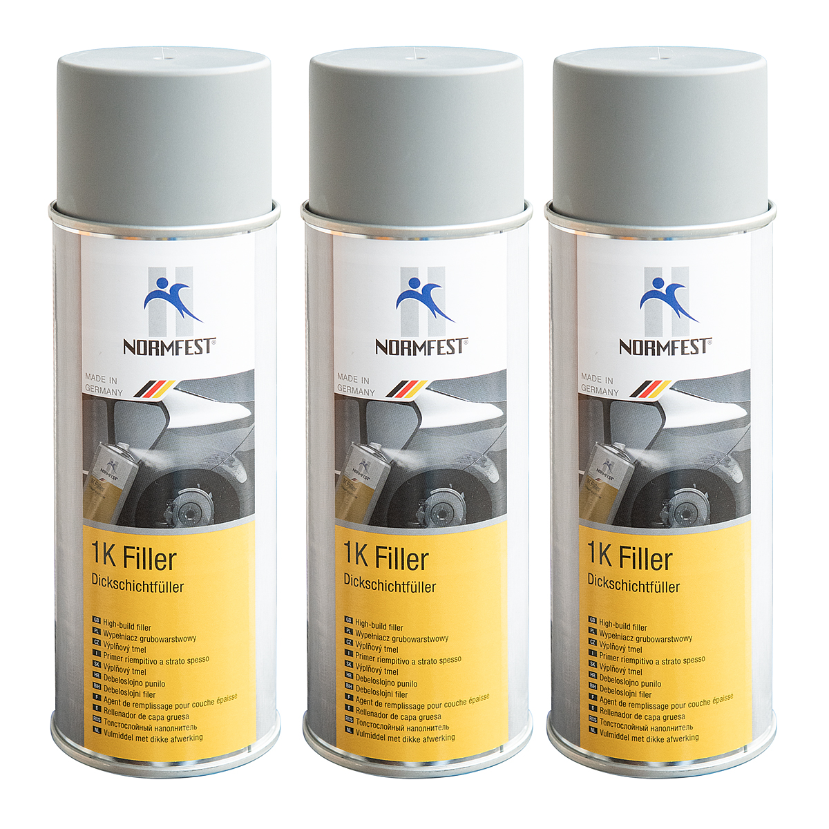 Pistolengriff + Normfest 1K Dickschichtfüller Multi Filler Lack Füller Grundierung Primer Füllspray 3x 400ml