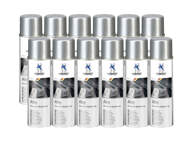 Pistolengriff + Normfest Aluminium Grundierung Alloy Alu Grund Aluspray 600°C hitzebeständig Spray 12x 400ml