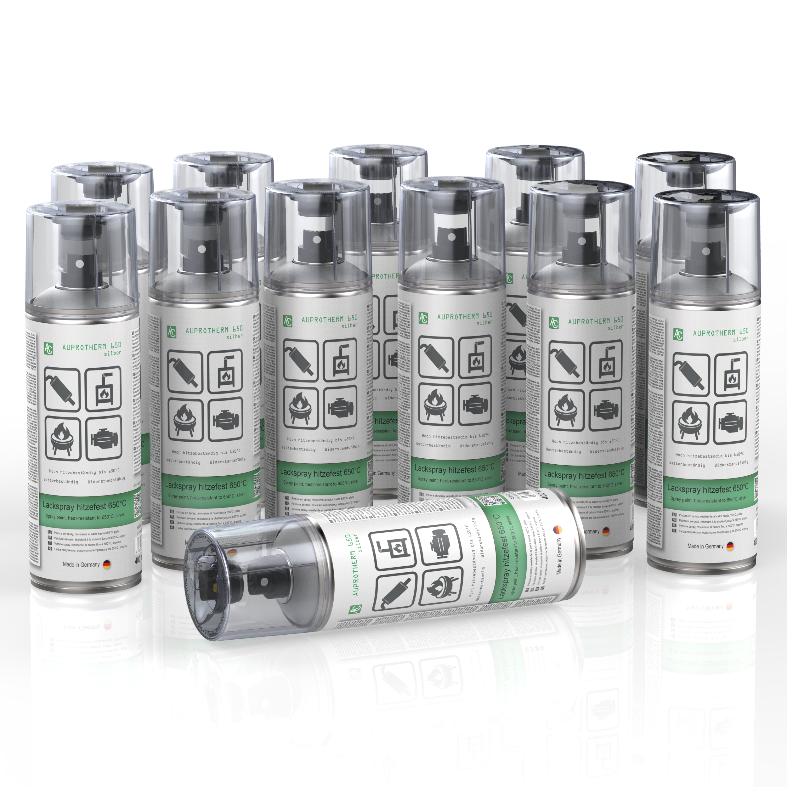 12 Dosen AUPROTHERM 650 Lackspray silber hitzefest 400ml ohne Pistolengriff