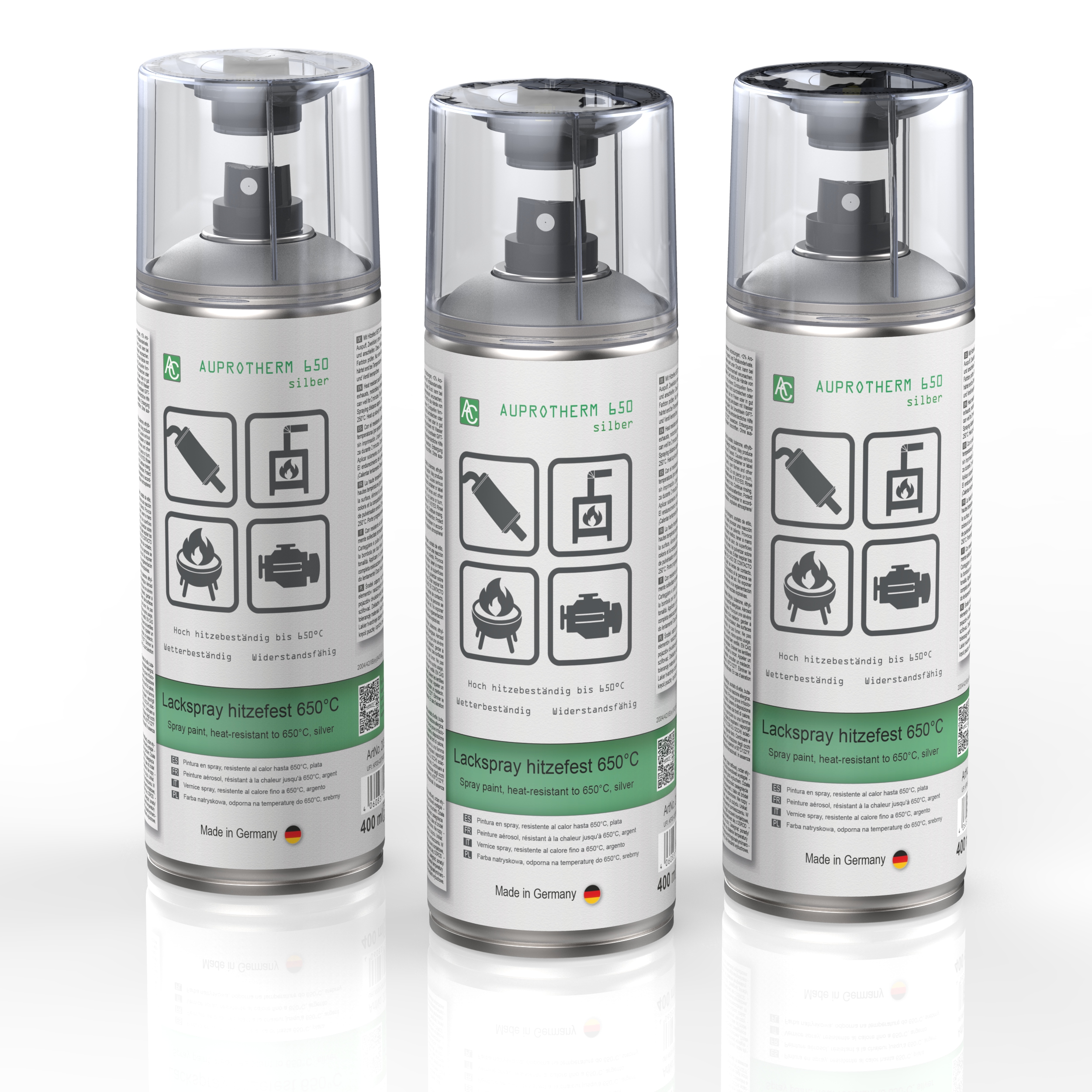 3 Dosen AUPROTHERM 650 Lackspray silber hitzefest 400ml ohne Pistolengriff