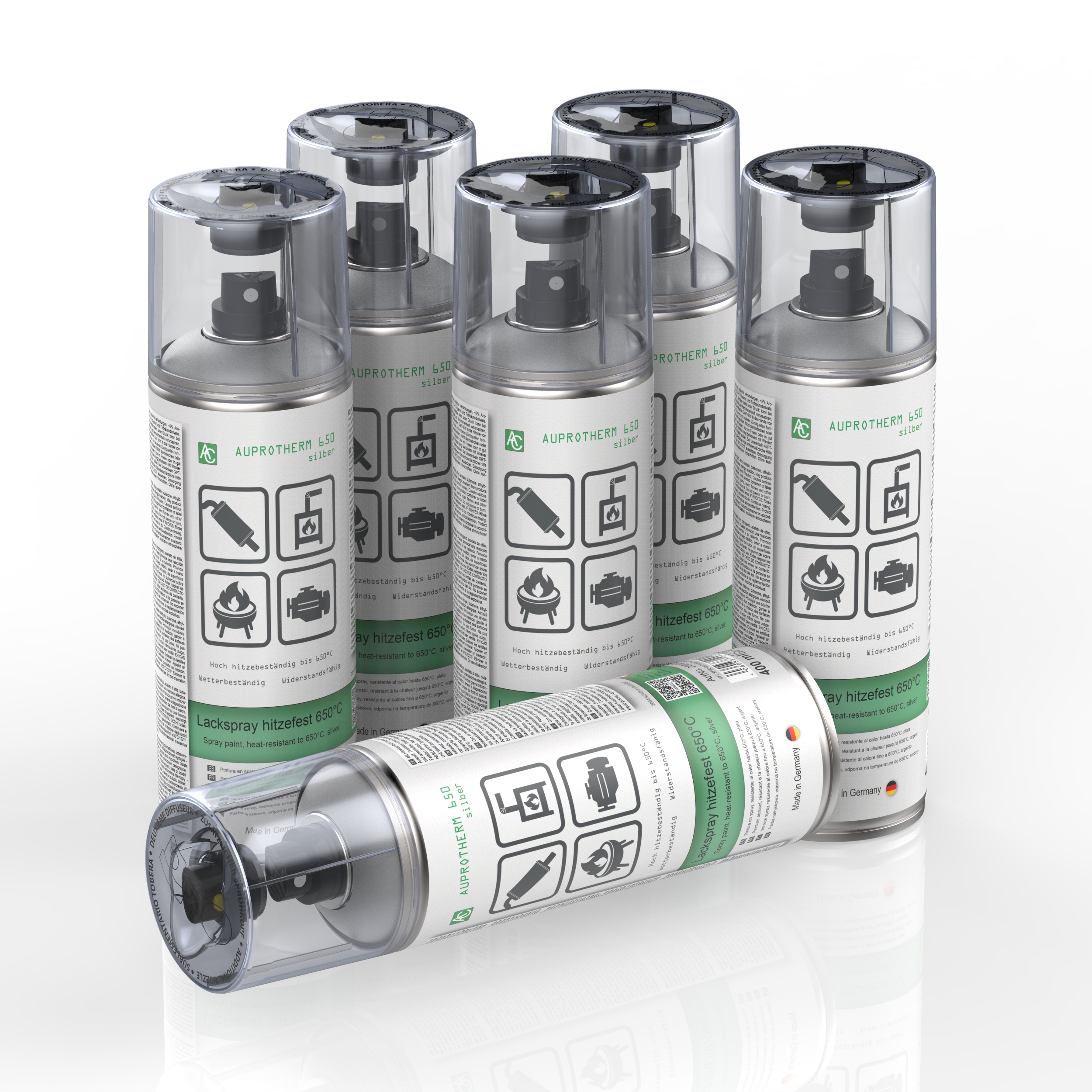 6 Dosen AUPROTHERM 650 Lackspray silber hitzefest 400ml ohne Pistolengriff