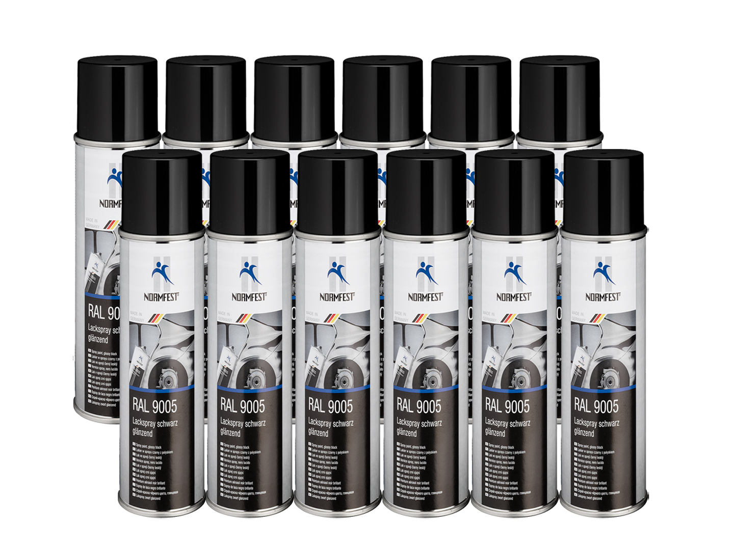 Lackspray RAL 9005 schwarz glänzend Sprühlack Glanzlack Auto Lack Spray 12x 400ml + 1x Original Pistolengriff