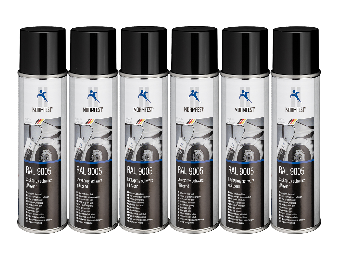 Lackspray RAL 9005 schwarz glänzend Sprühlack Glanzlack Auto Lack Spray 6x 400ml + 1x Original Pistolengriff