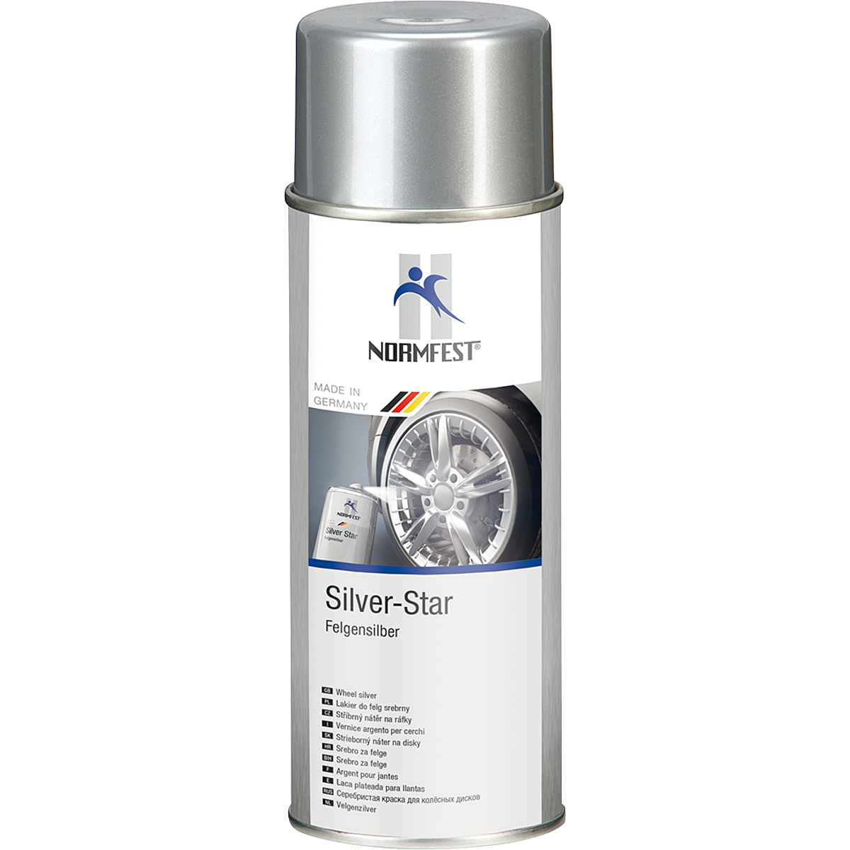 Pistolengriff + Normfest Lackspray Silver Star Felgen Silber Spray Sprühlack Felgenlack Autolack 1x 400ml