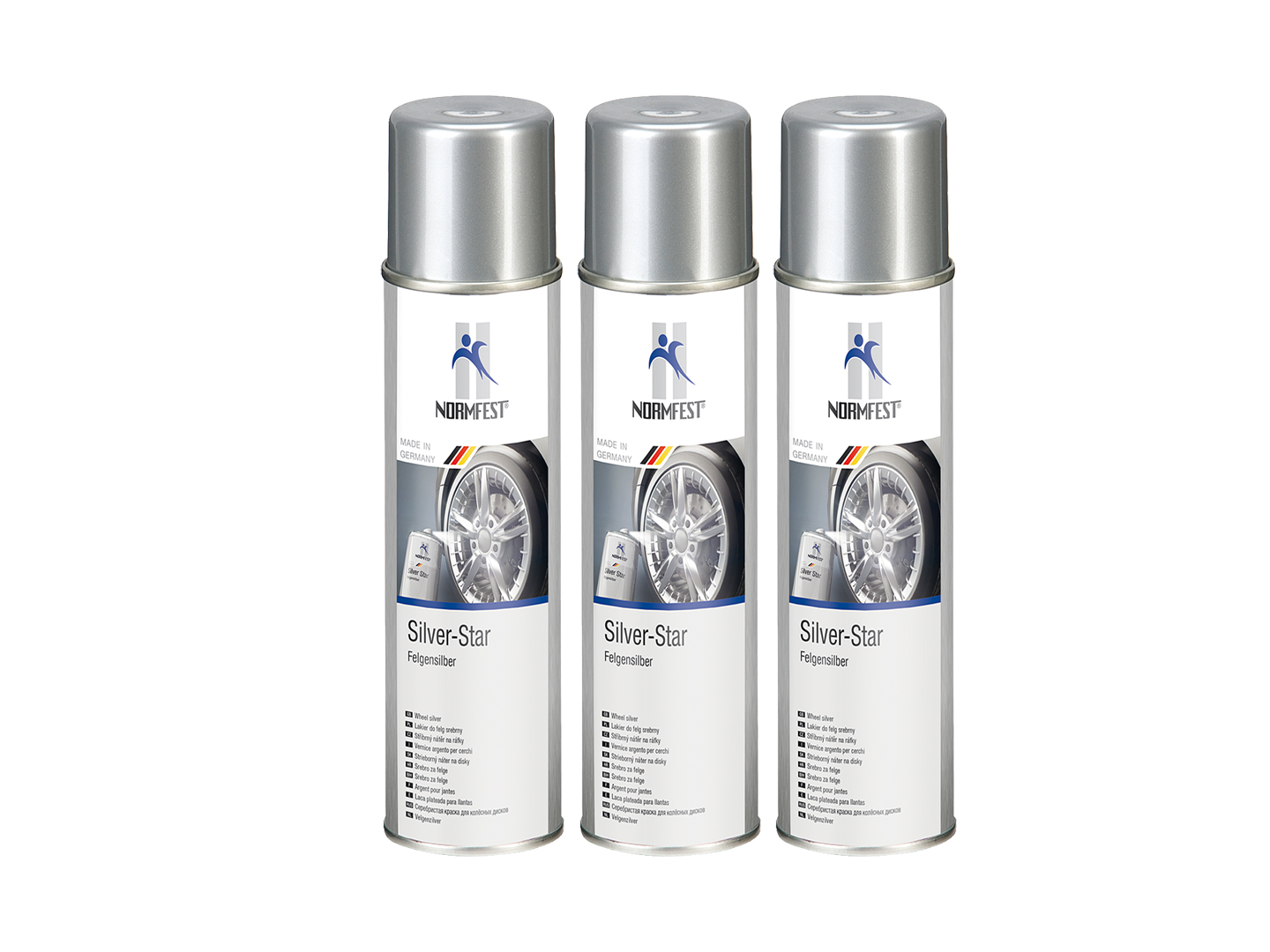 Pistolengriff + Normfest Lackspray Silver Star Felgen Silber Spray Sprühlack Felgenlack Autolack 3x 400ml