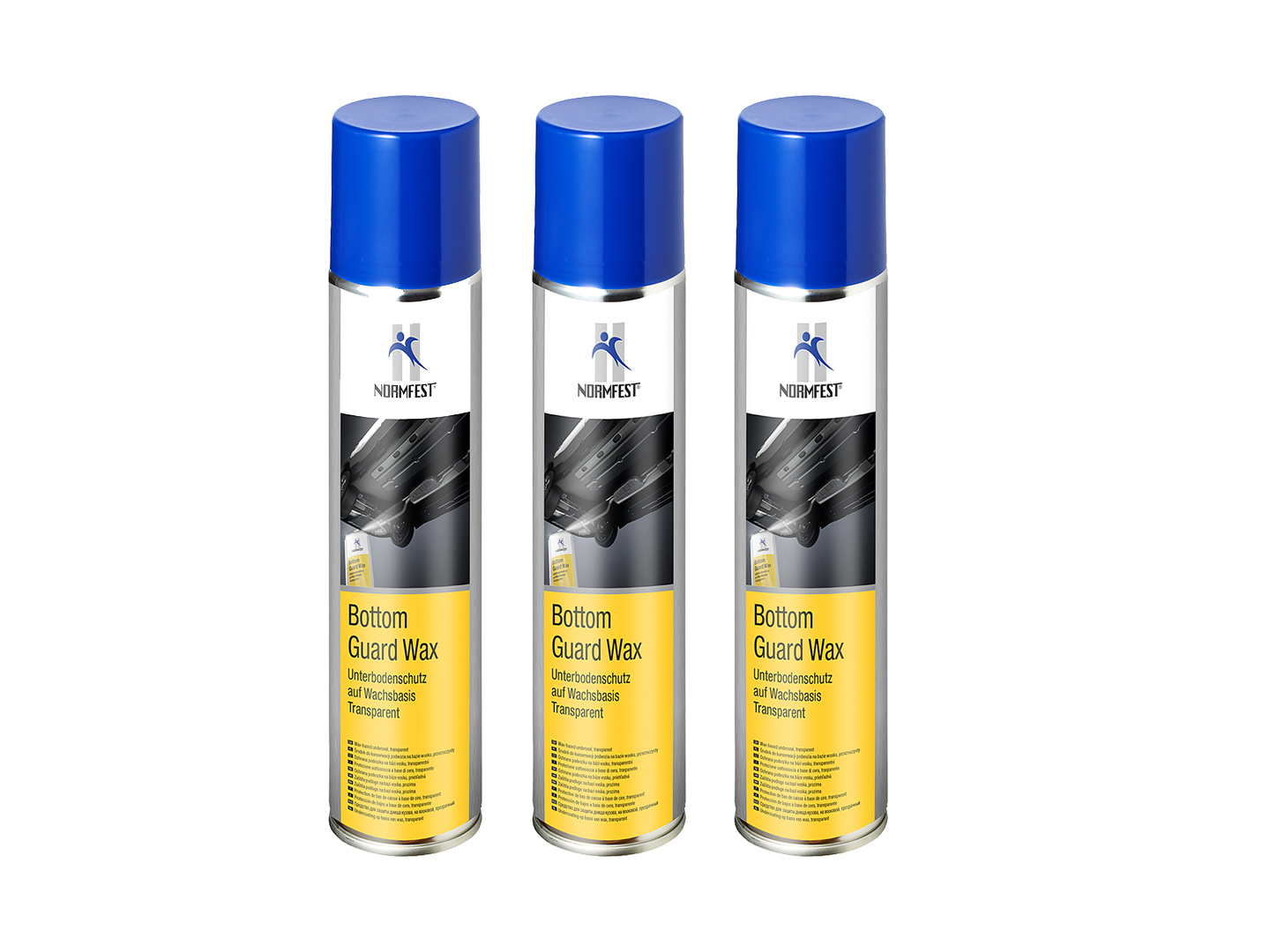 Pistolengriff + Normfest Unterbodenschutz Wachs Steinschlagschutz Bottom Guard Wax Spray 3x 500ml