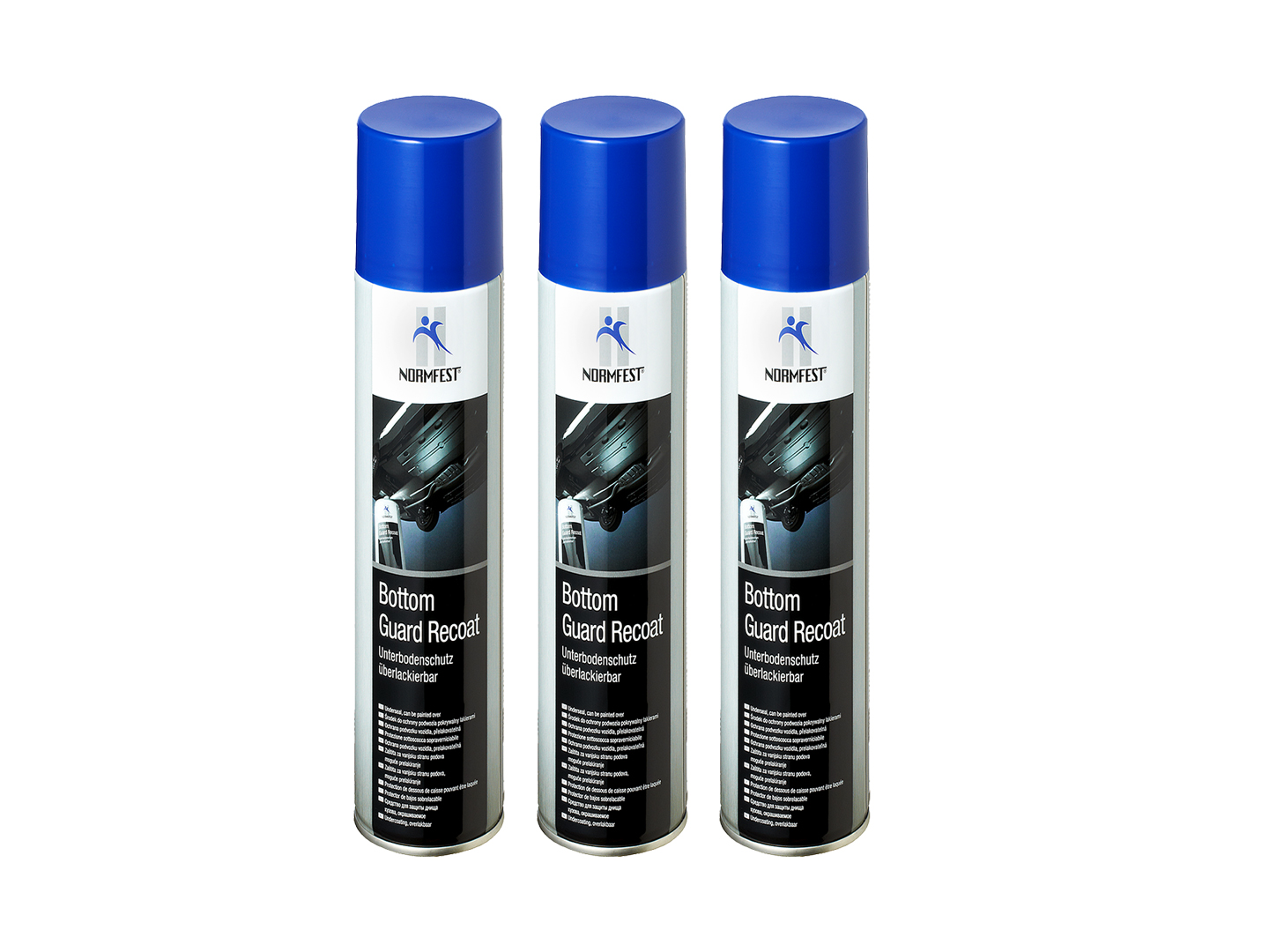 Pistolengriff + Normfest Unterbodenschutz überlackierbar Bottom Guard Recoat Spray 3x 500ml