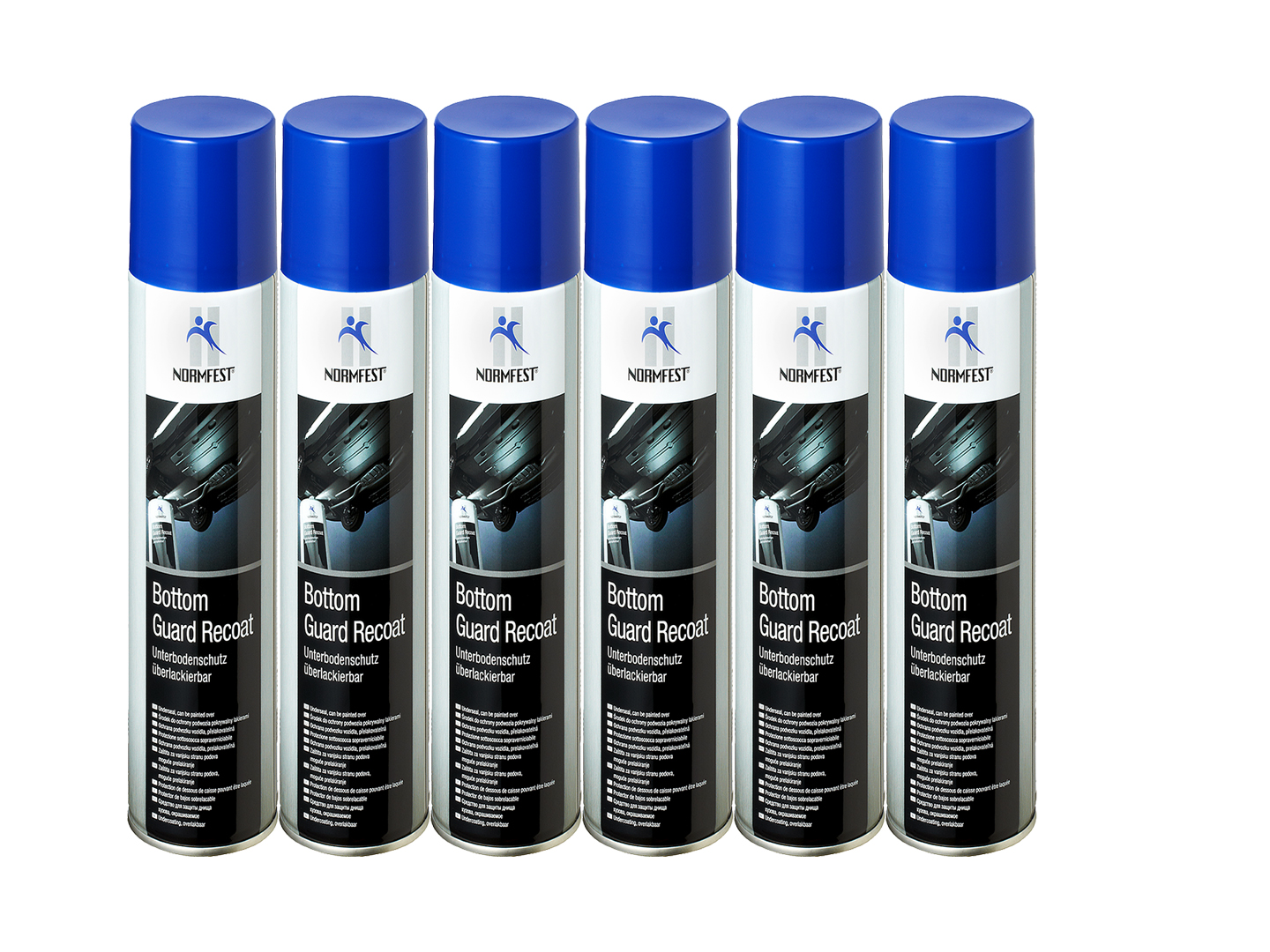 Pistolengriff + Normfest Unterbodenschutz überlackierbar Bottom Guard Recoat Spray 6x 500ml