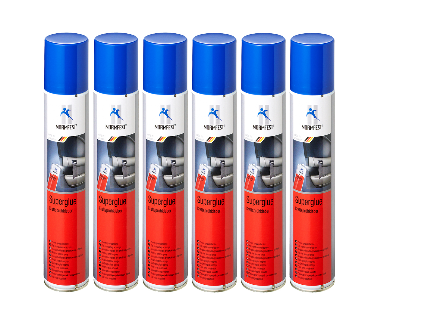 Pistolengriff + Normfest Kraftsprühkleber Super Glue Superkleber Sprühkleber Klebstoff Kraft Kleber Spray 6x 400ml