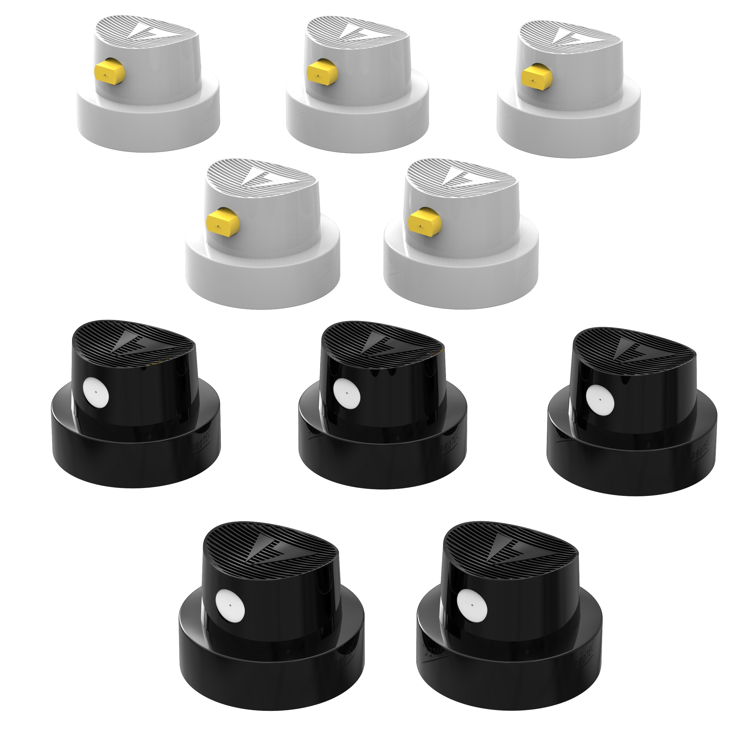 Sprühkopf Set 10 tlg. Spray Caps Kit 5x Punktsprühkopf schwarz/weiß + 5x Fächersprühkopf weiß/gelb