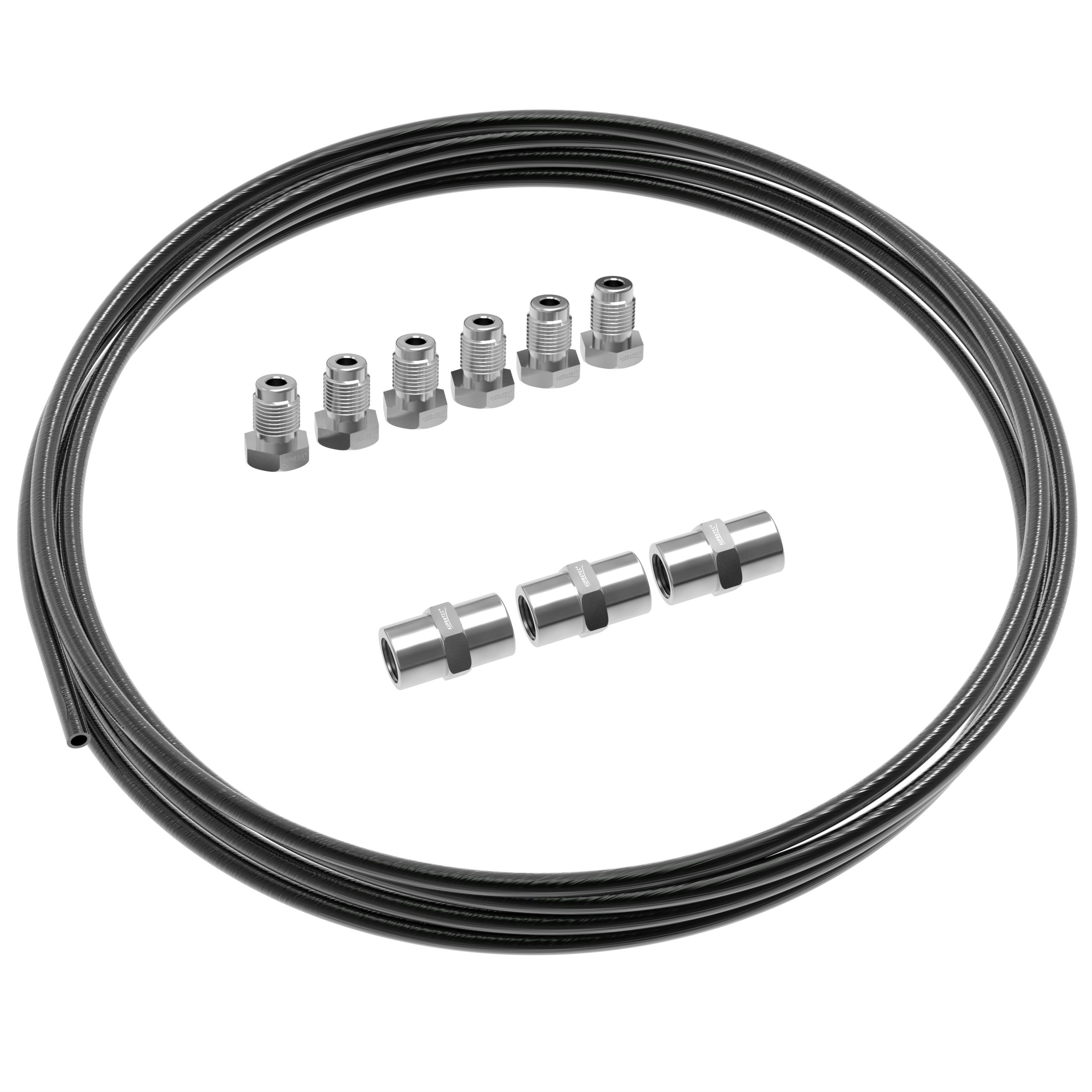 2m Bremsleitung Ø 4,75 mm Stahl mit 6 Verschraubungen + 3 Verbindern im Set