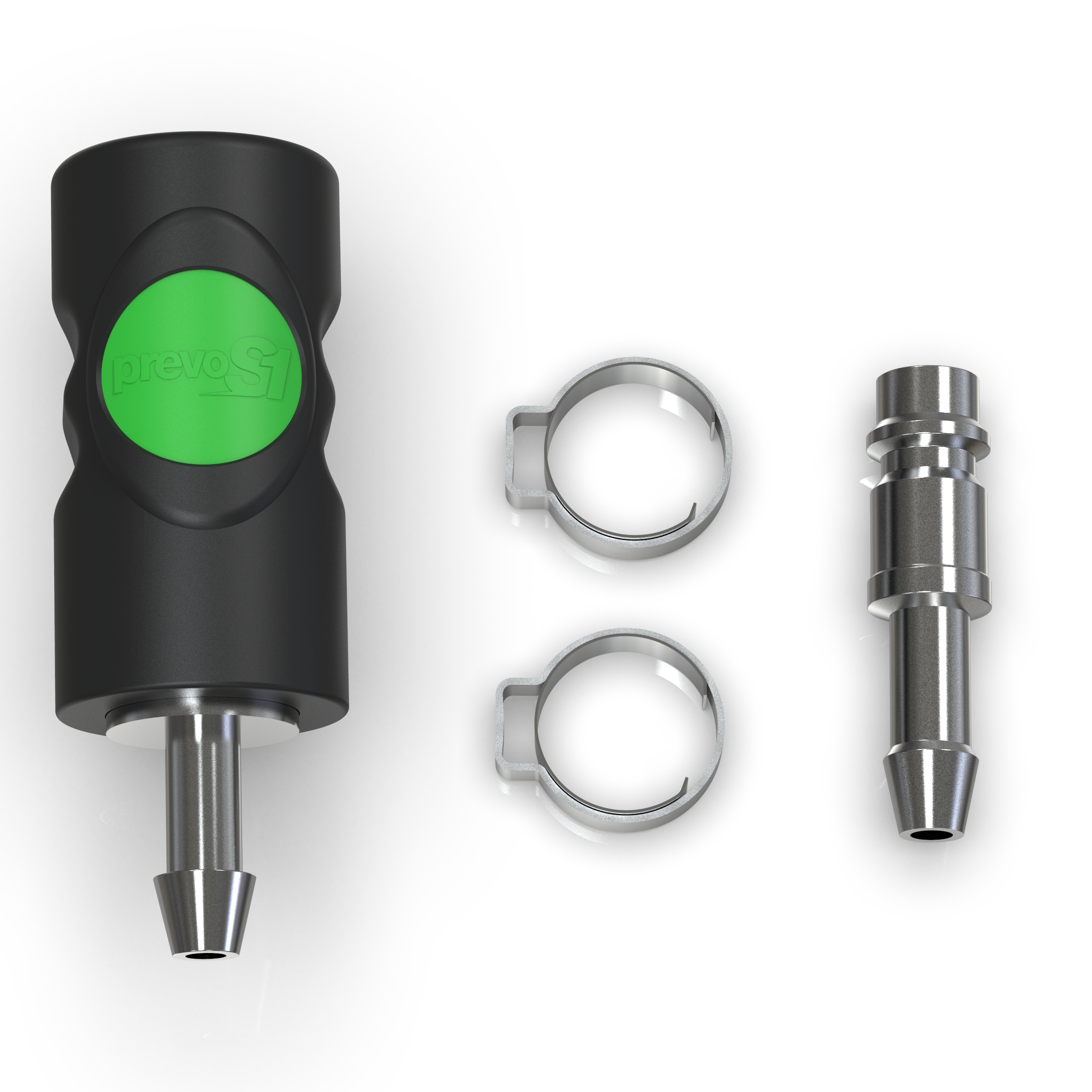 Set Druckluftkupplung Prevost S1 + Stecktülle + Einohrschellen, 4-tlg. | Schlauchanschluss 6mm