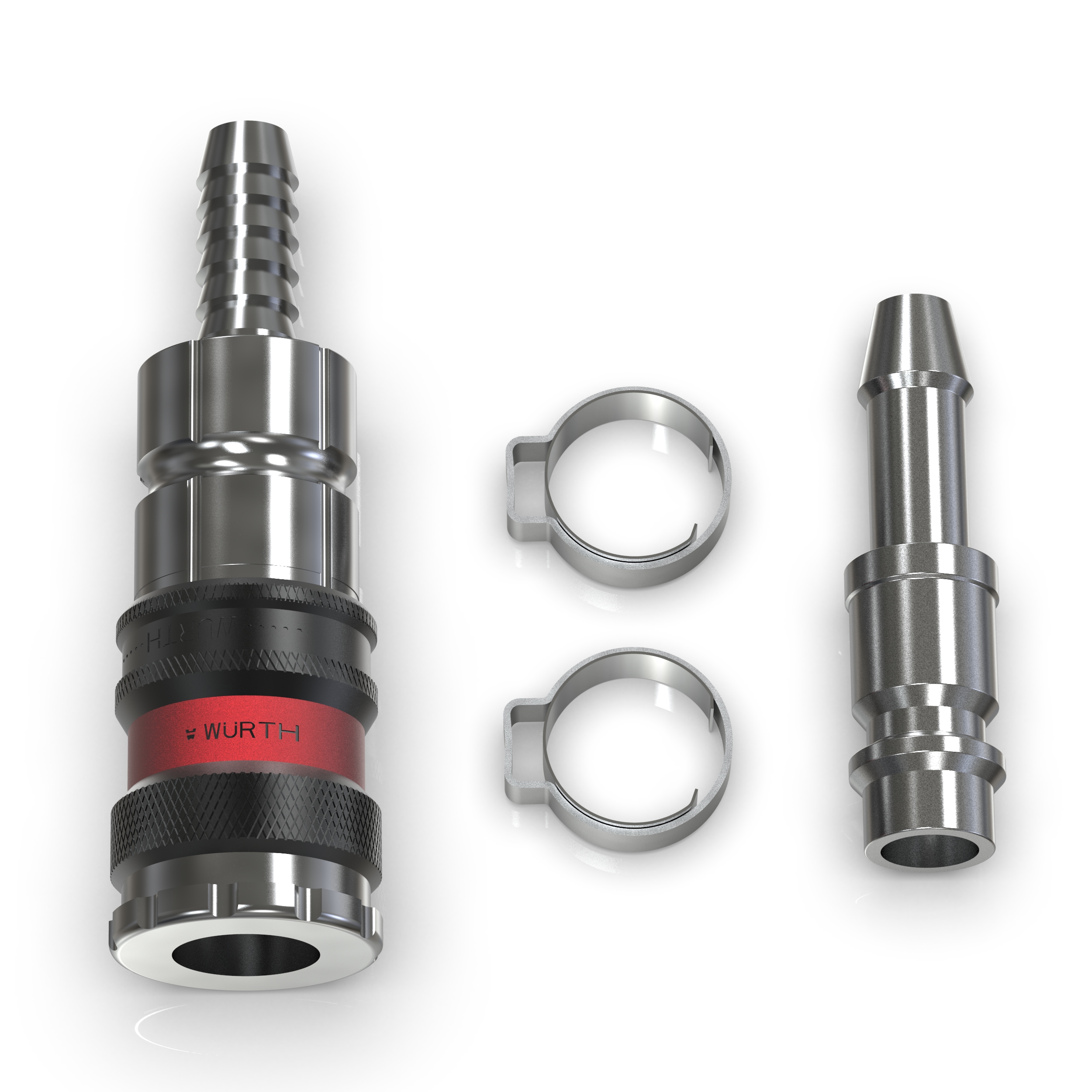 Set Druckluftkupplung Würth S2000 + Stecktülle + Einohrschellen, 4-tlg.