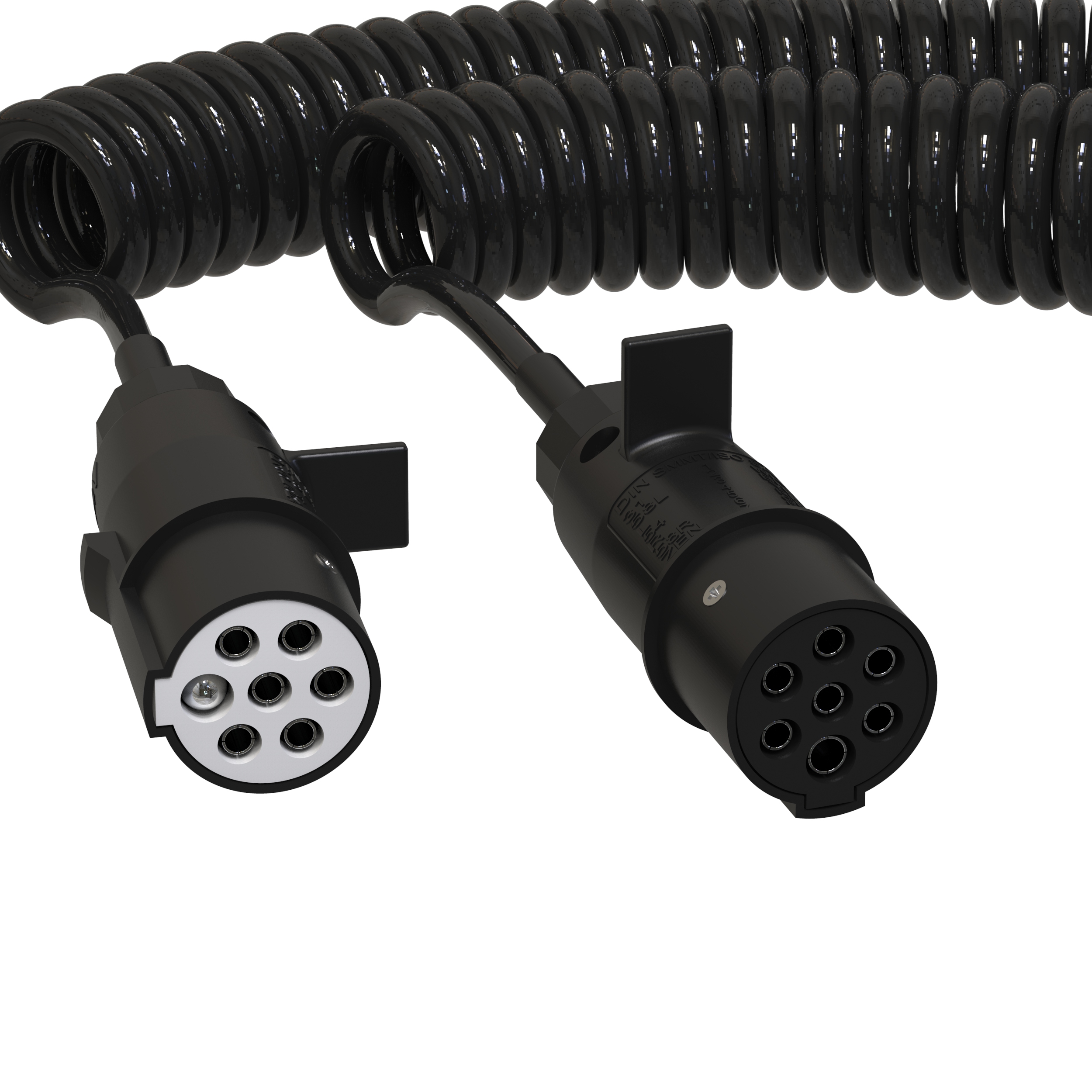 Anhänger Spiralkabel 24V 4m – 15-PIN / 7-PIN N+S TYPE – Kunststoffstecker
