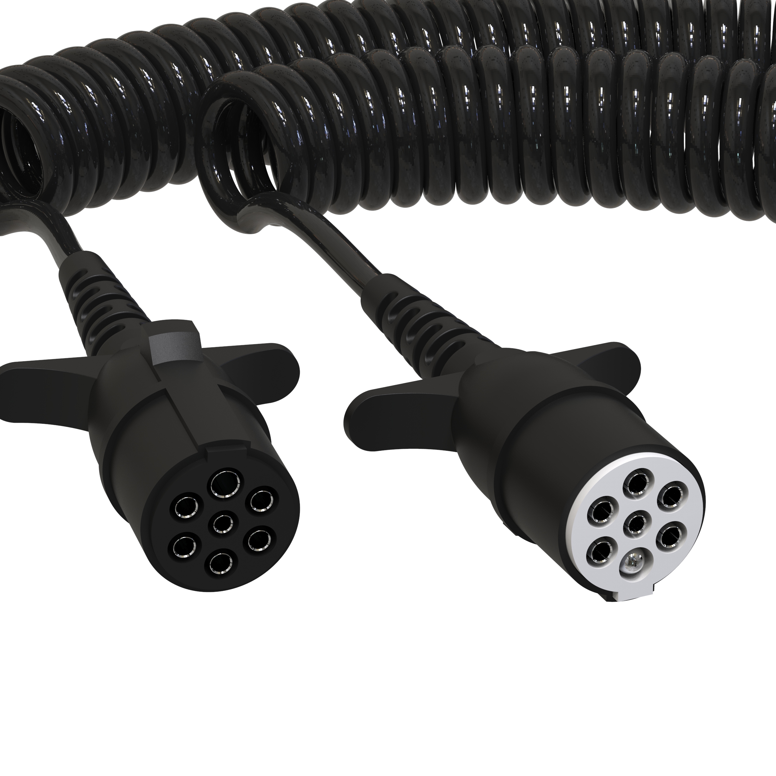 Anhänger Spiralkabel 24V 4m – 15-PIN / 7-PIN N+S TYPE – Overmoulded Stecker