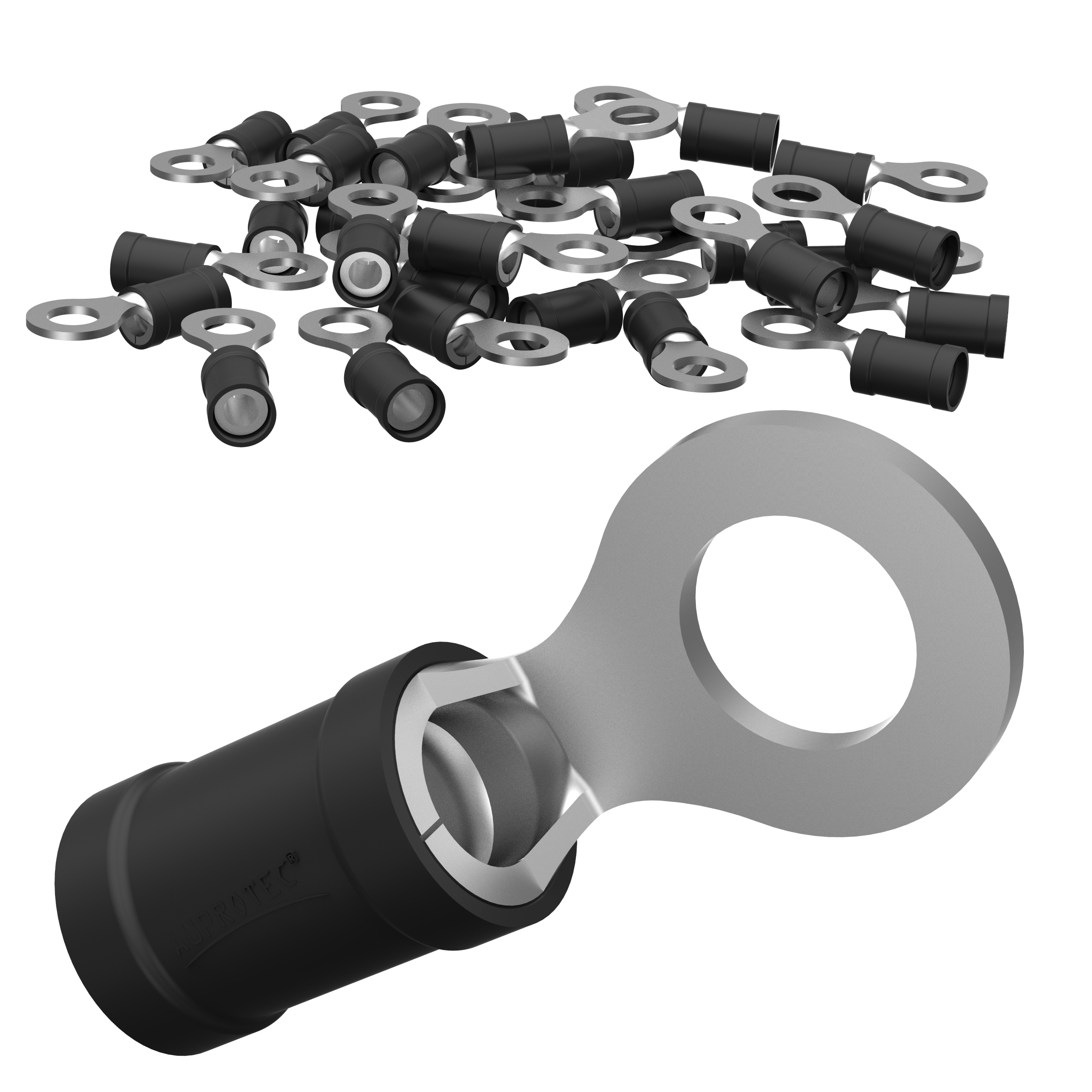 50 Ringkabelschuhe 2,5-4,0 mm² Loch-Ø M4 schwarz Teilisoliert RV | max 37A