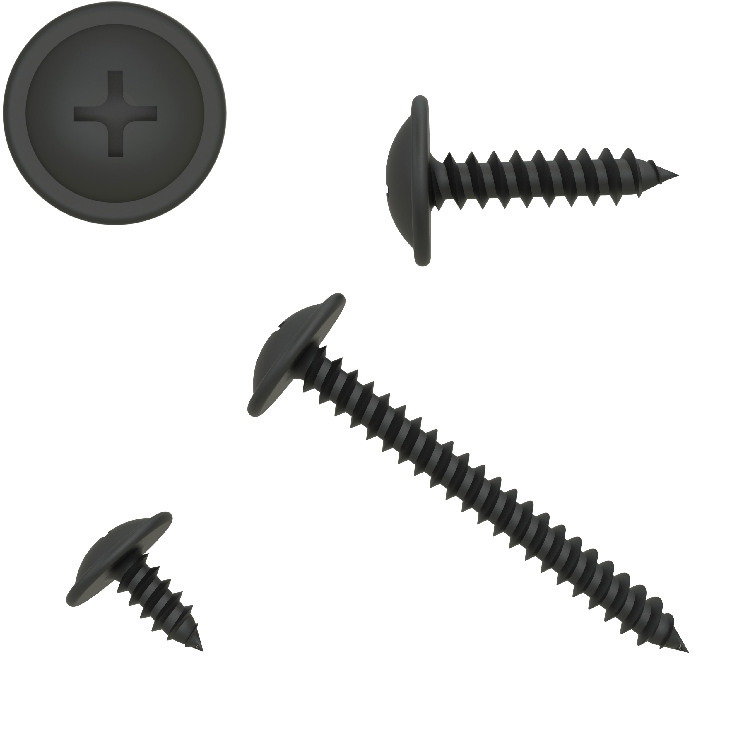 10 4,2x 9,5 mm Blechschrauben Kreuzschlitz Flachkopf mit Scheibe schwarz verzinkt