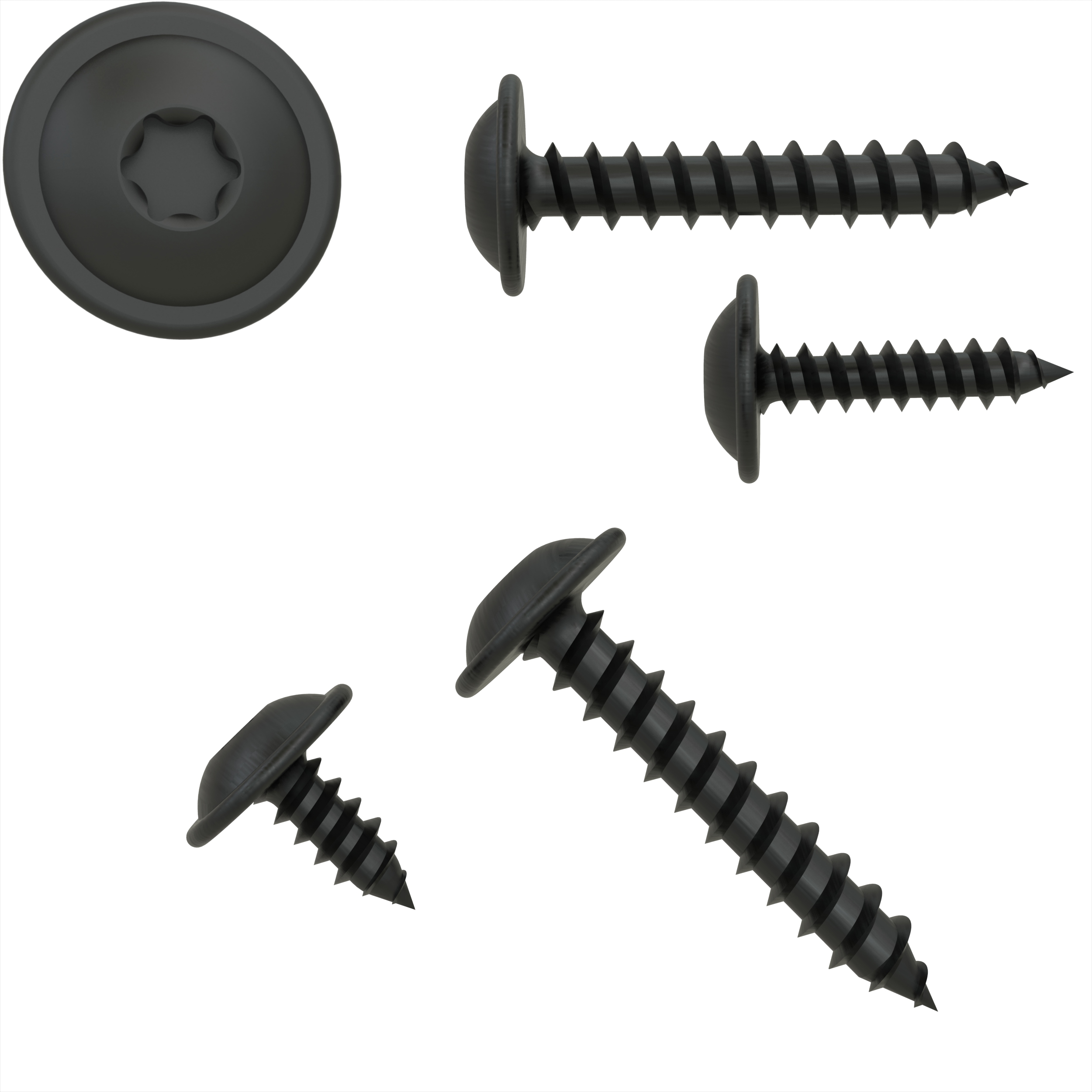 10 4,8 x 19 mm Blechschrauben TORX Flachkopf mit Scheibe schwarz verzinkt