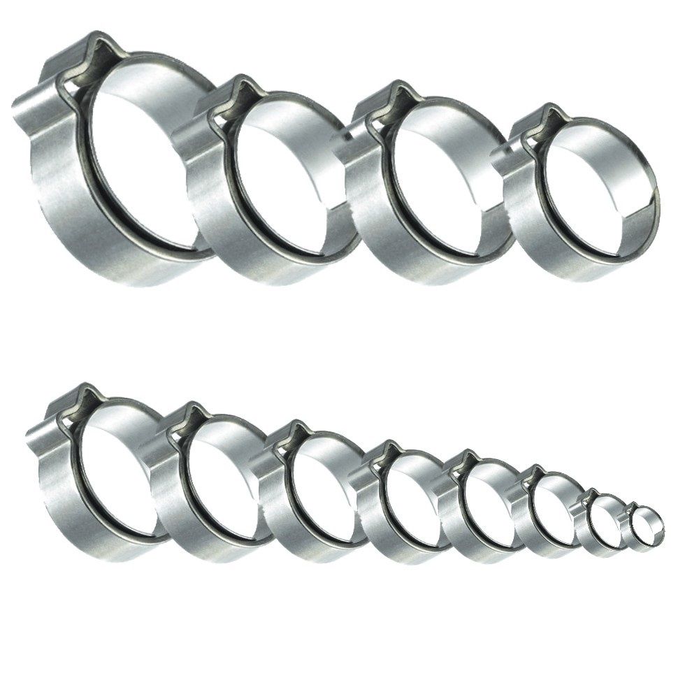 1 Ohr Schlauchklemmen mit Einlagering Edelstahl 11,1 - 13,1 mm
