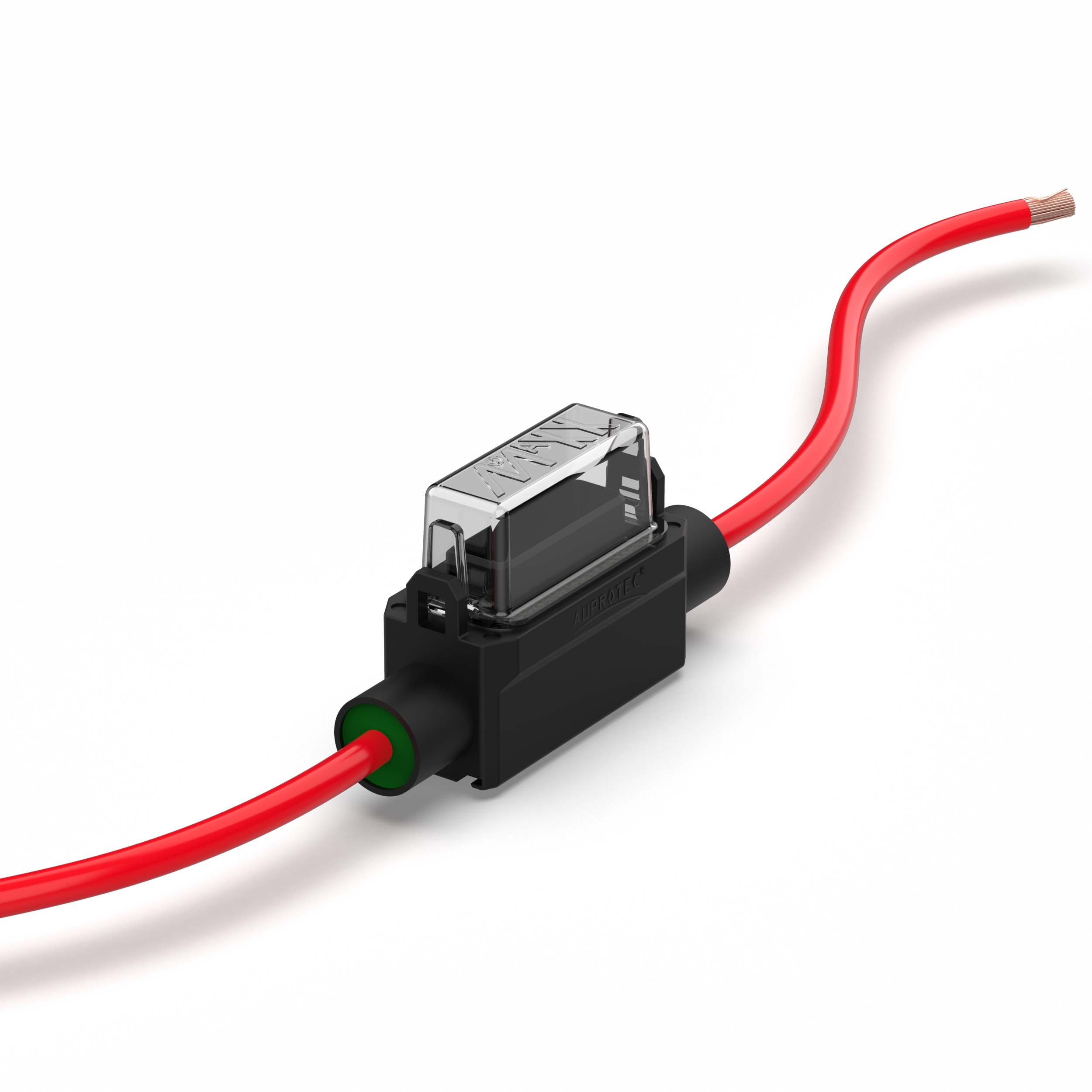 Spritzwassergeschützter Sicherungshalter für miniOTO Kfz-Sicherungen mit 2,5 mm² Kabel rot