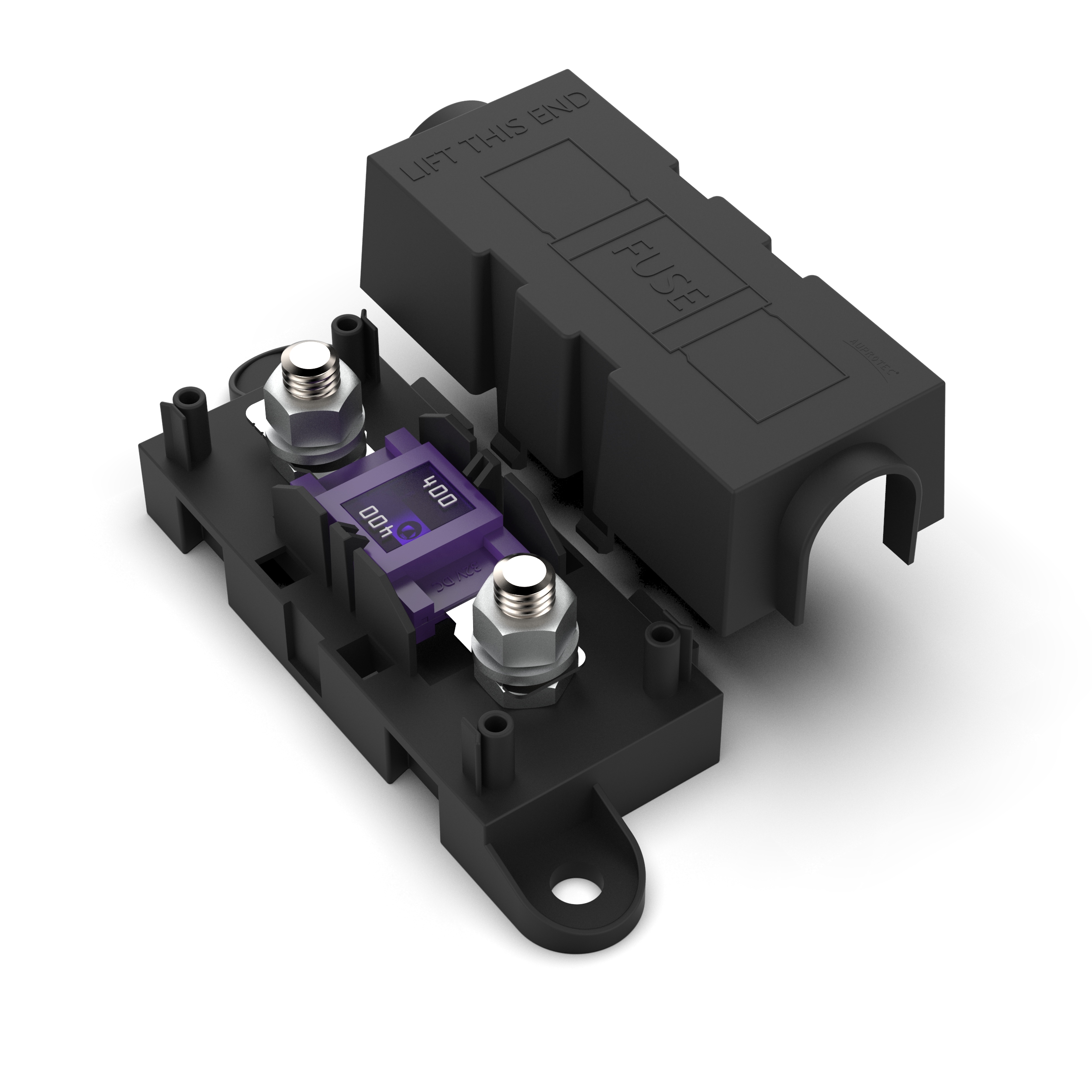 Sicherungshalter für MEGA Sicherungen mit Schutzabdeckung + MEGA Sicherung 400A violett
