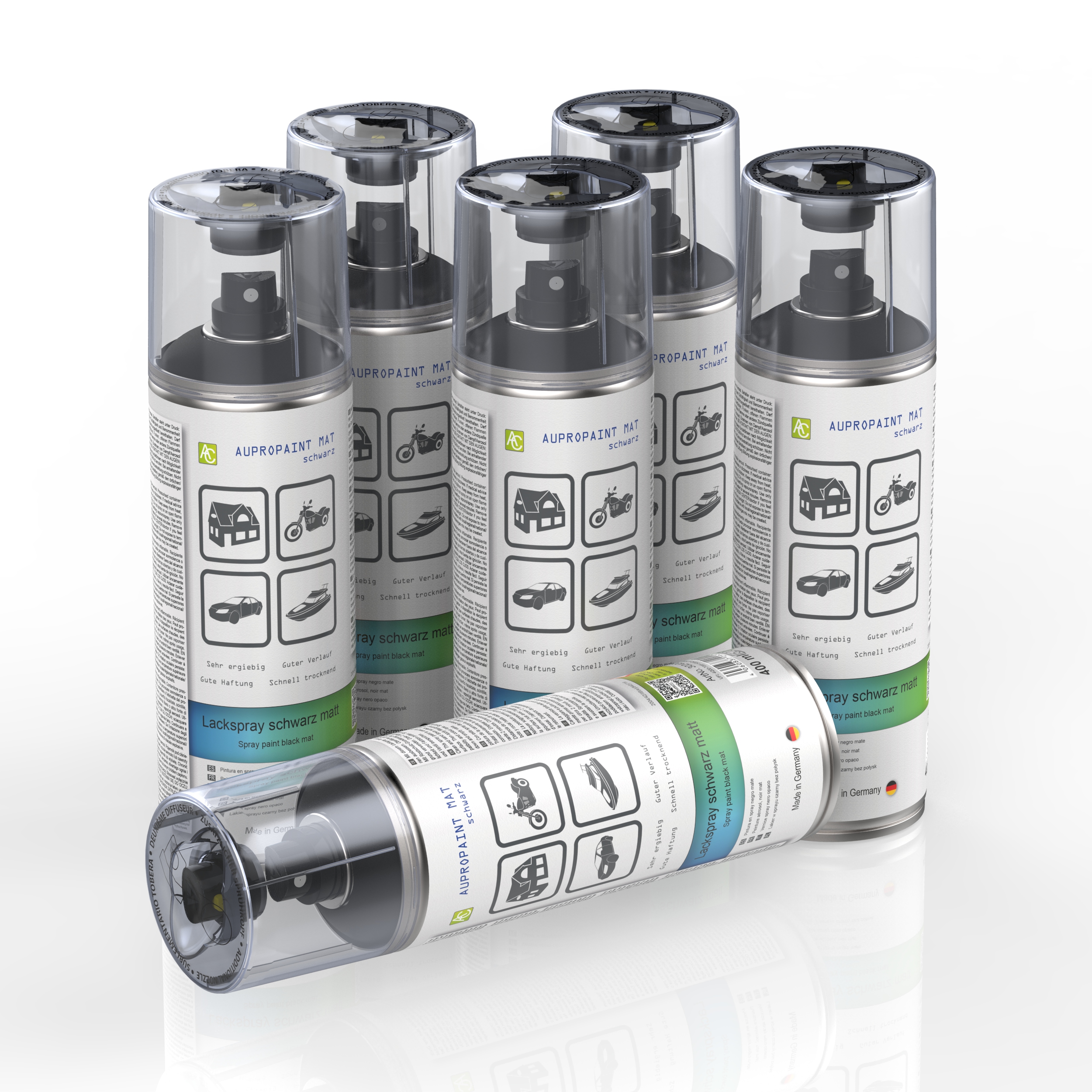 6 Dosen AUPROPAINT MAT Lackspray schwarz matt 400ml