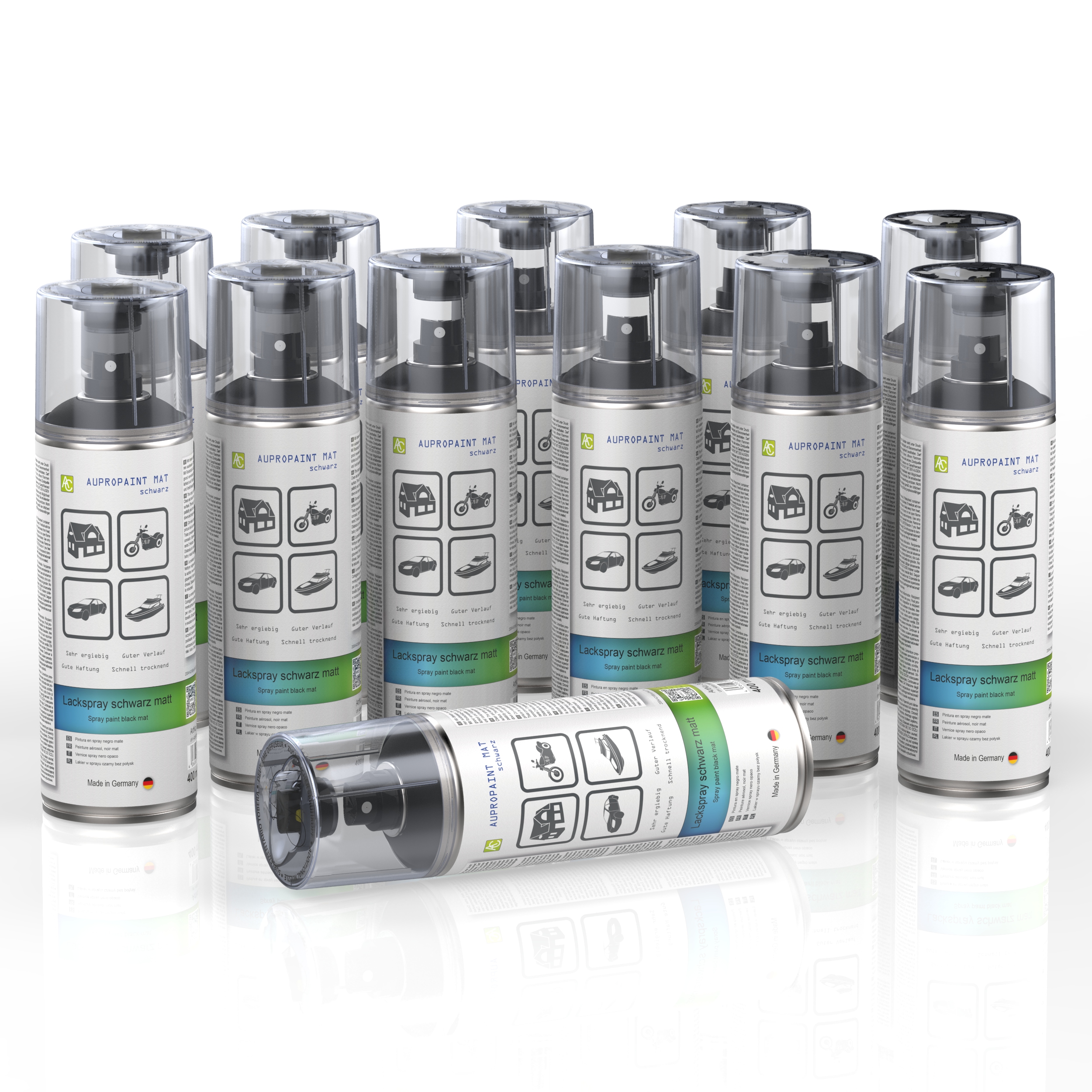 12 Dosen AUPROPAINT MAT Lackspray schwarz matt 400ml