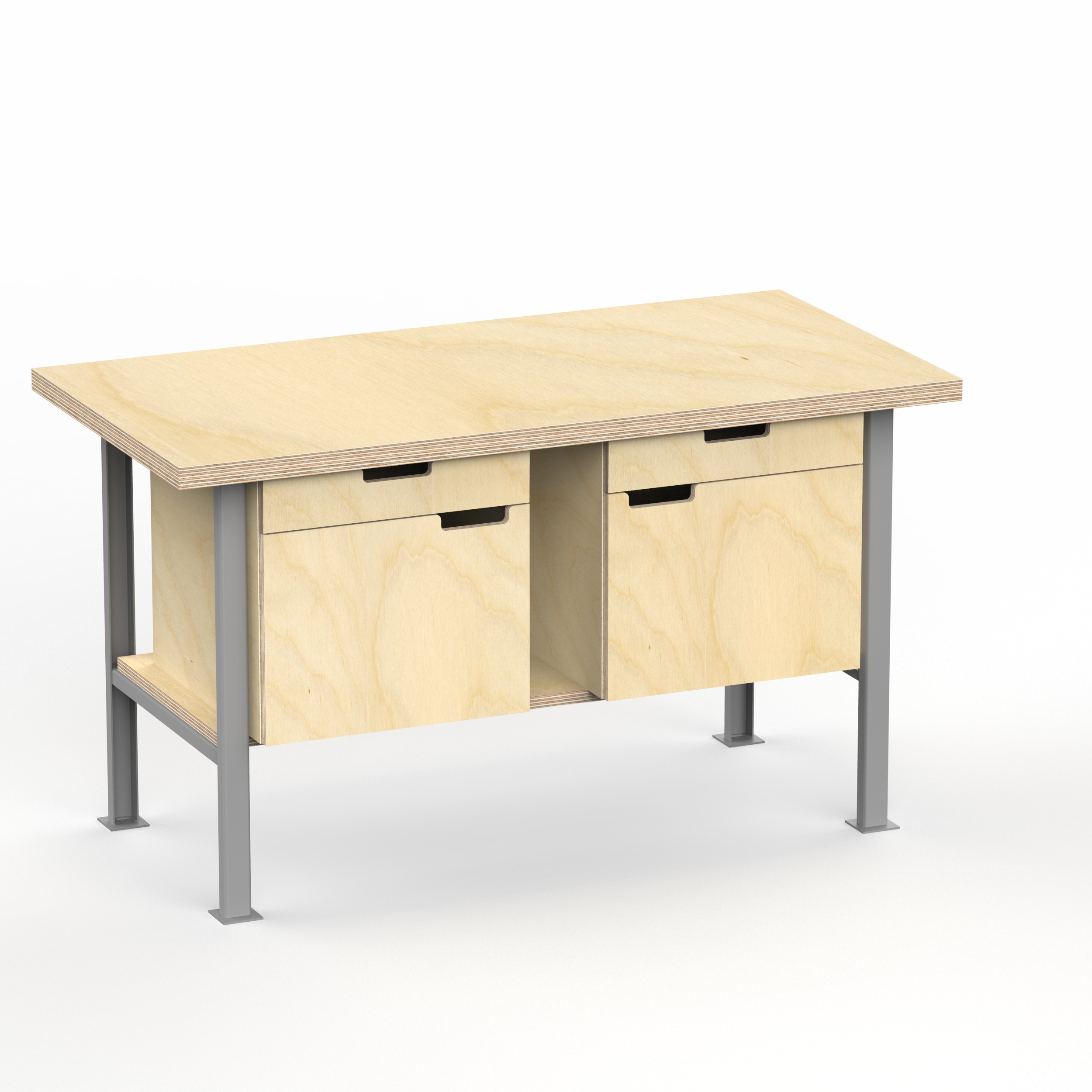 Profi Werkbank 1250 x 700 x 850 mm mit 40 mm Arbeitsplatte und Boden + 2 Unterschränken