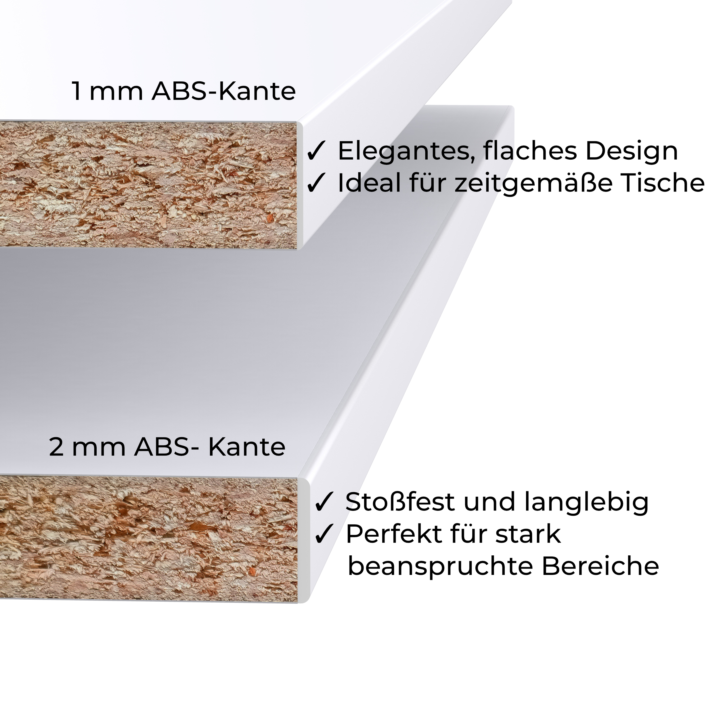 Tischplatte 120x60 cm 28 mm Kristallweiß Melaminharz kratzfest - 2 mm ABS-Kante - PU-Verleimung