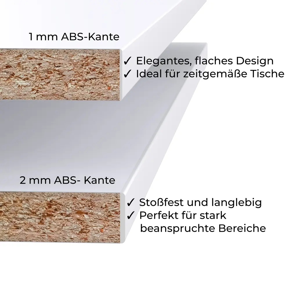 Tischplatte 120x60 cm 28 mm Kristallweiß Melaminharz kratzfest - 2 mm ABS-Kante - PU-Verleimung