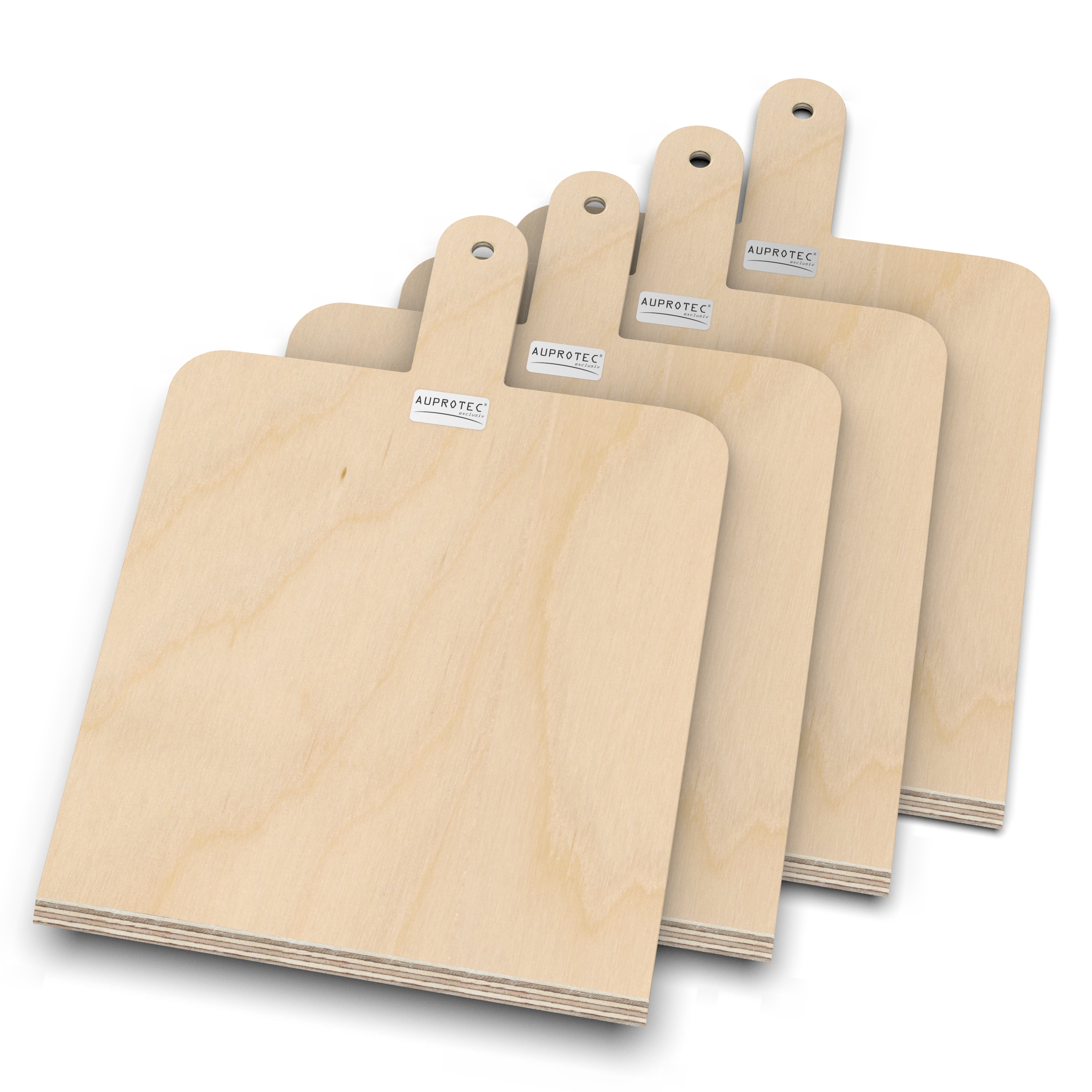 4 Pizzaschaufeln XL (38 x 32 cm) Holz Pizzaschieber Pizzabretter Birke geschliffen Modell Danny