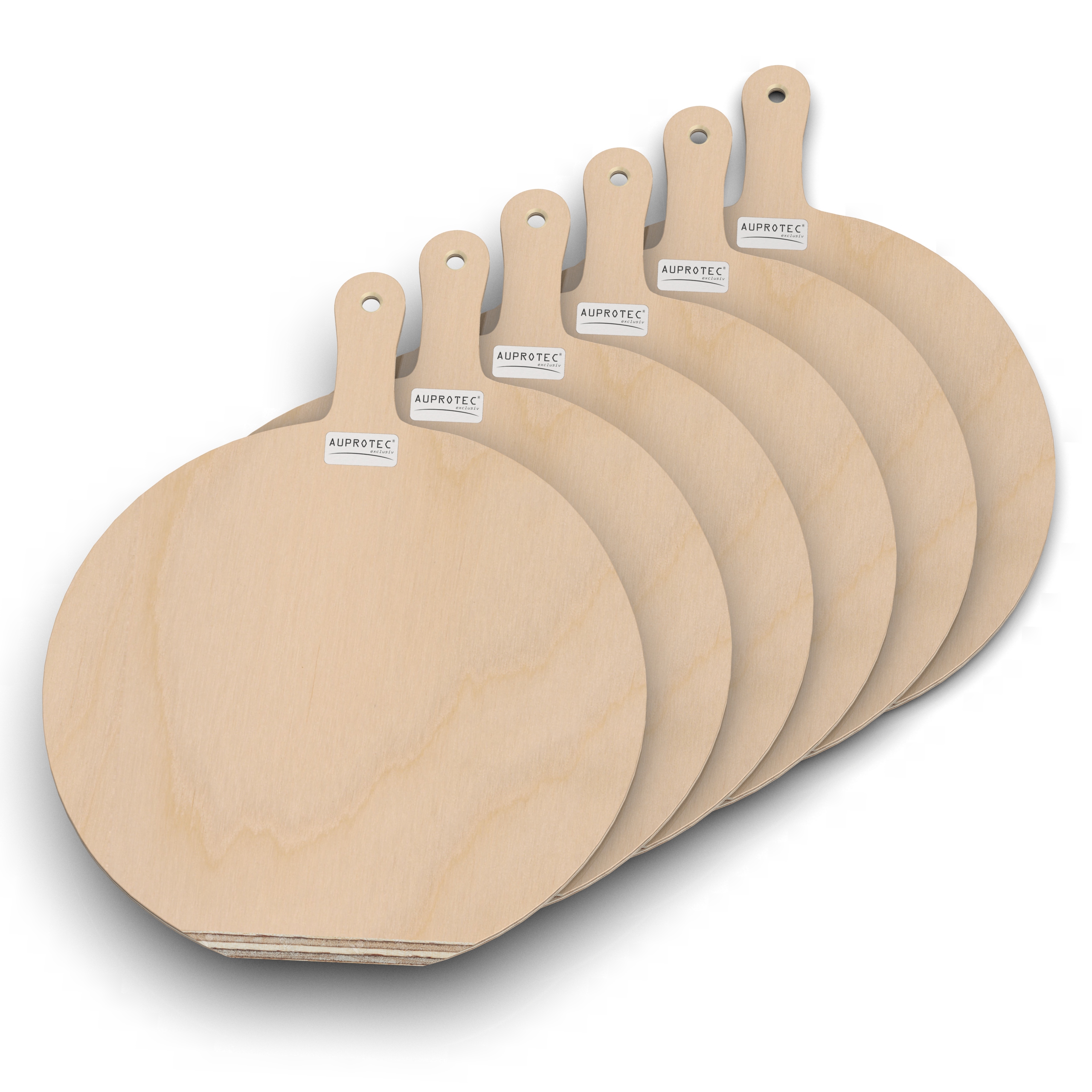 6 Pizzaschaufeln XL (Ø 41 cm) Holz Pizzaschieber Pizzabretter Birke geschliffen Modell Hendrik