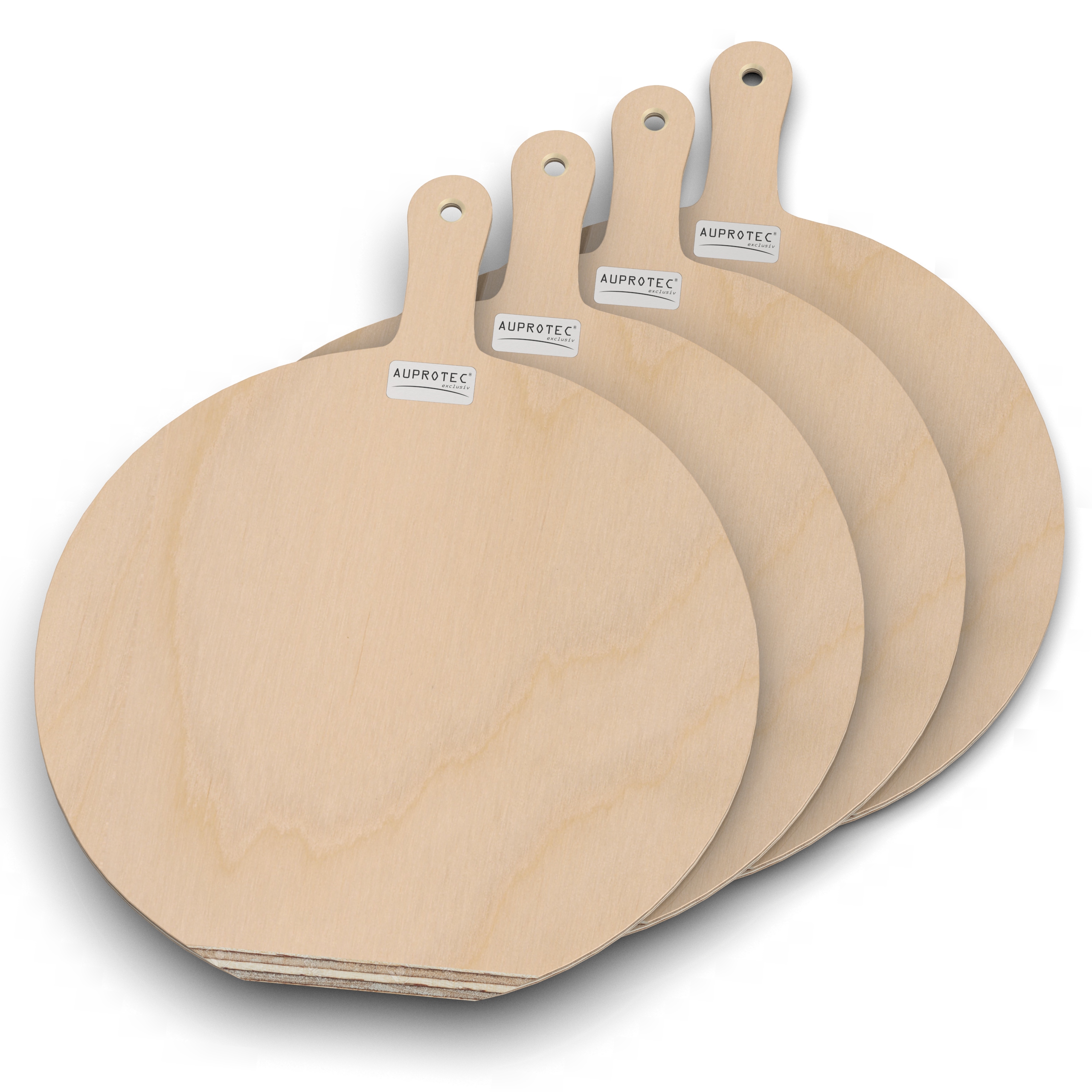 4 Pizzaschaufeln S (Ø 26 cm) Holz Pizzaschieber Pizzabretter Birke geschliffen Modell Hendrik