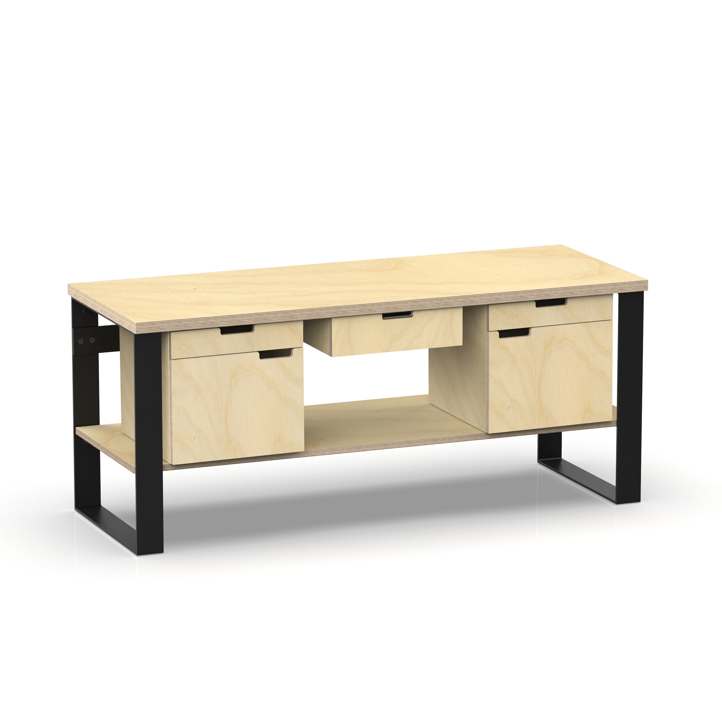 Profi Design Werkbank 1800 x 750 x 850 mm mit 40 mm Arbeitsplatte + Boden + 1 Schubkasten mitte + 2 Schränke links & rechts