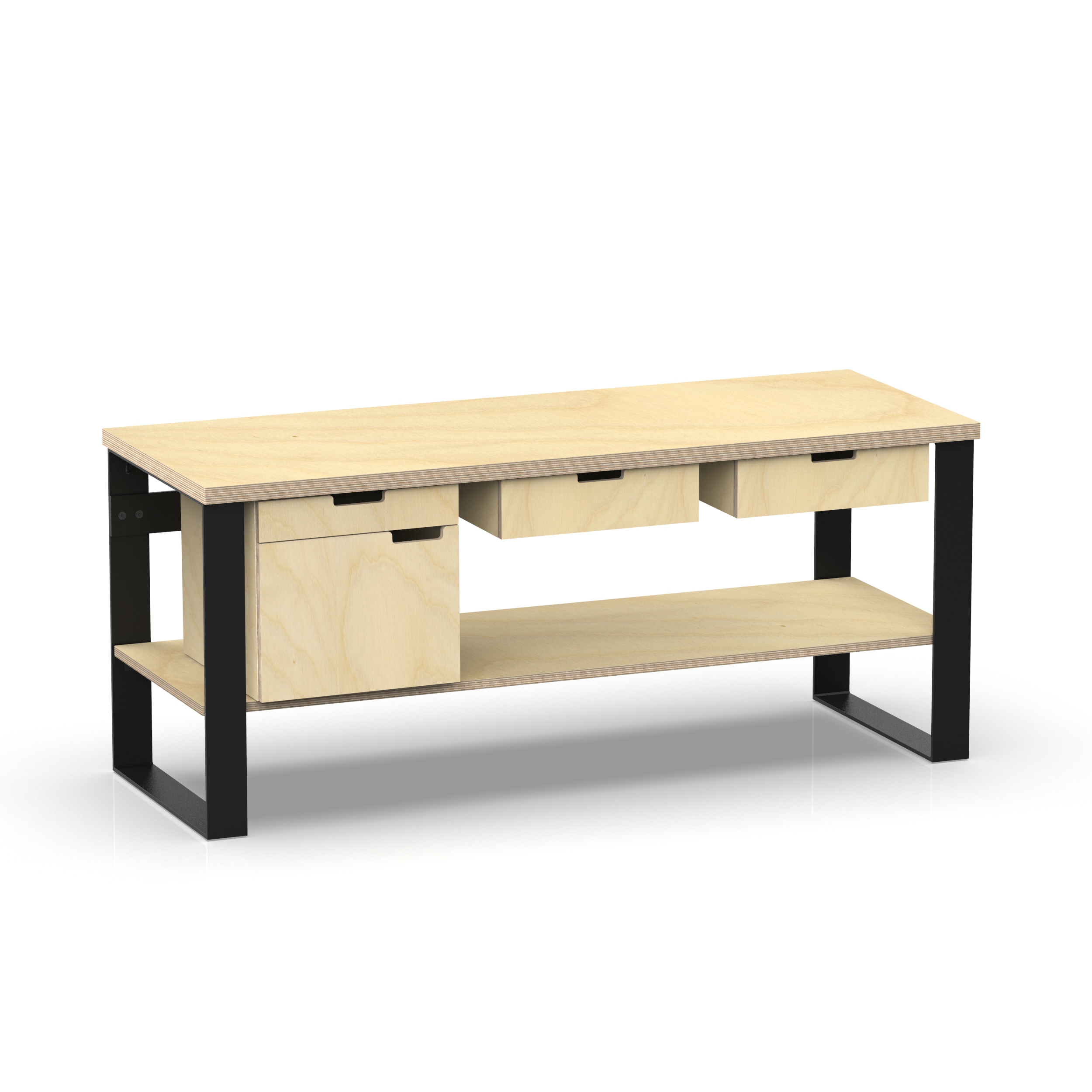 Profi Design Werkbank 2000 x 750 x 850 mm mit 40 mm Arbeitsplatte + Boden mit Schukasten mitte + rechts & Unterschrank links