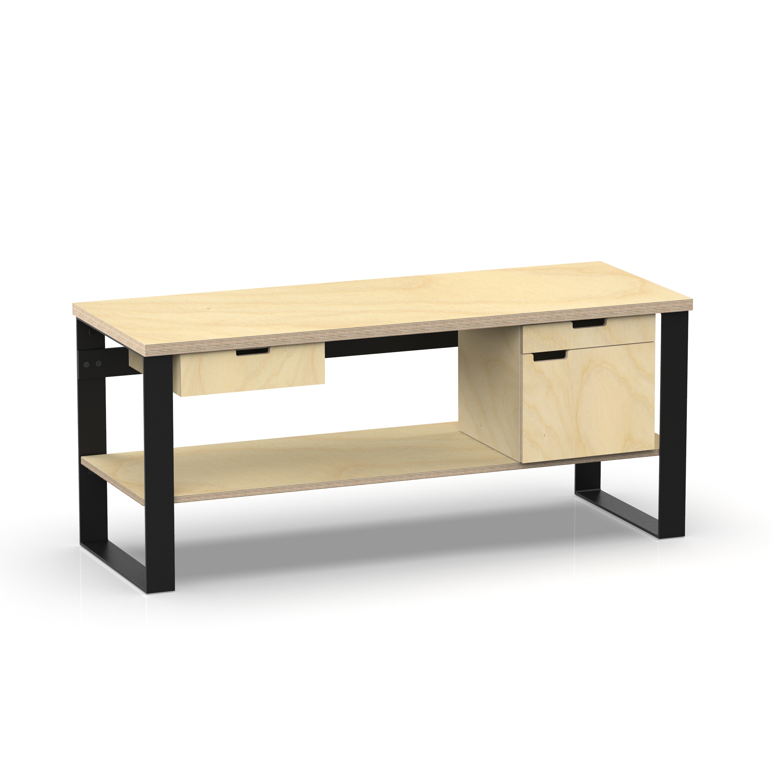 Profi Design Werkbank 2000 x 750 x 850 mm mit 40 mm Arbeitsplatte + Boden mit Schubkasten links & Unterschrank rechts