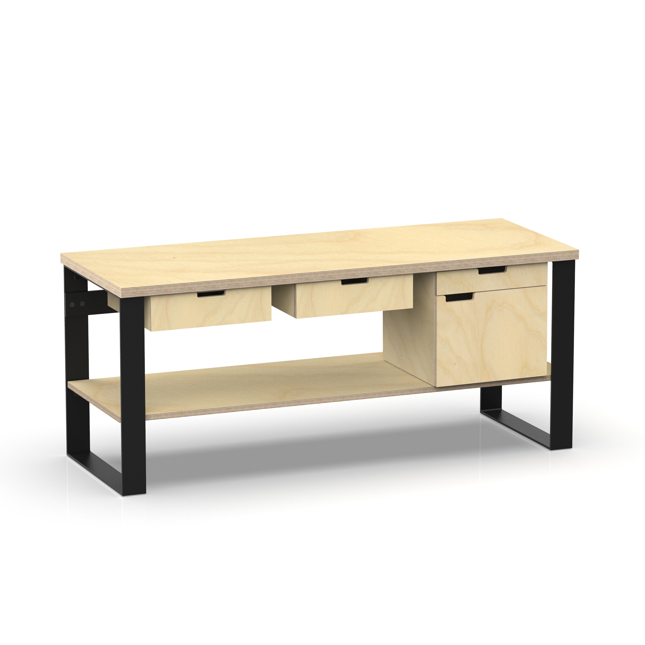 Profi Design Werkbank 2000 x 750 x 850 mm mit 40 mm Arbeitsplatte + Boden mit 2 Schubkästen & Schrank rechts