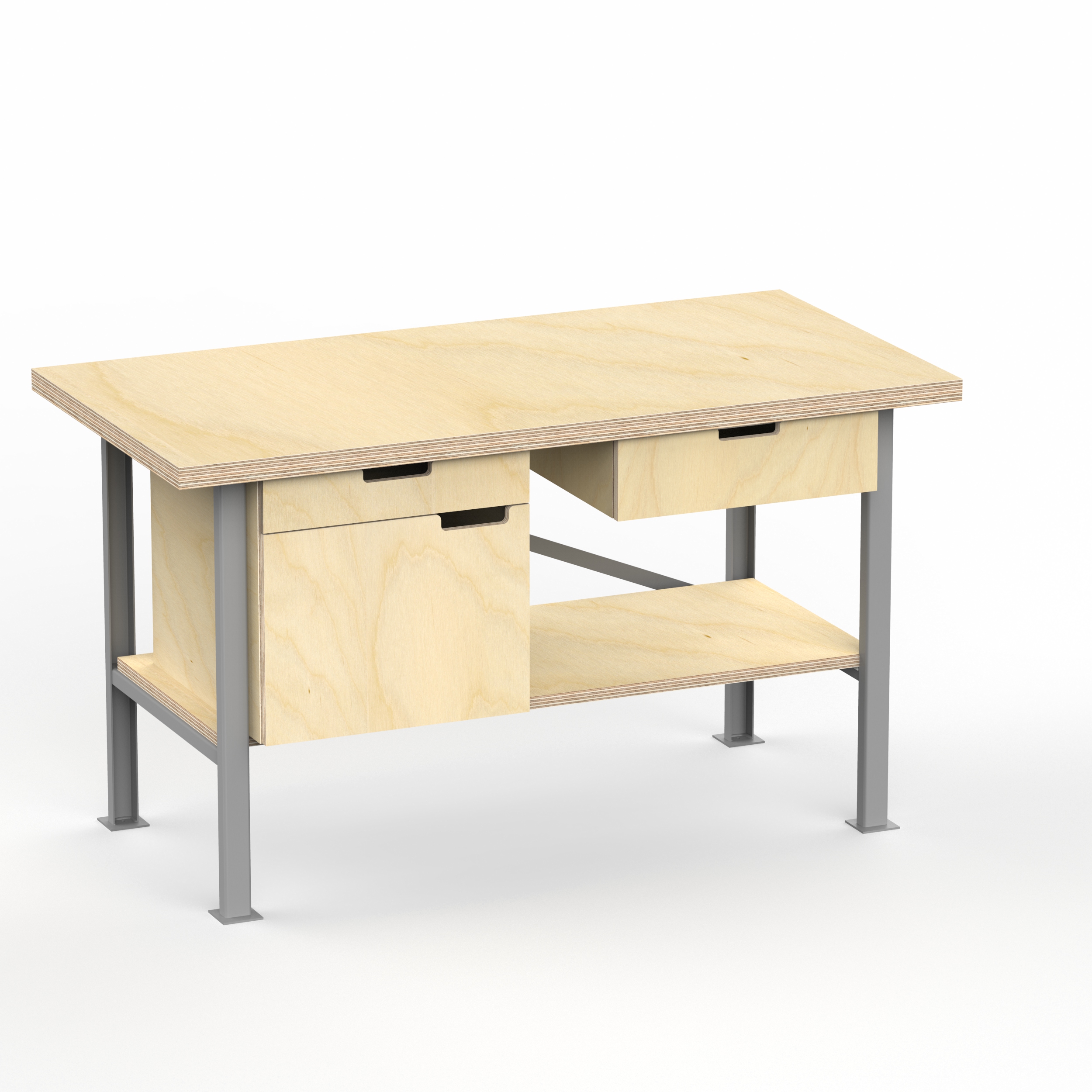 Profi Werkbank 1500 x 700 x 850 mm mit 40 mm Arbeitsplatte und Boden mit 1 Schubkasten + 1 Schrank links