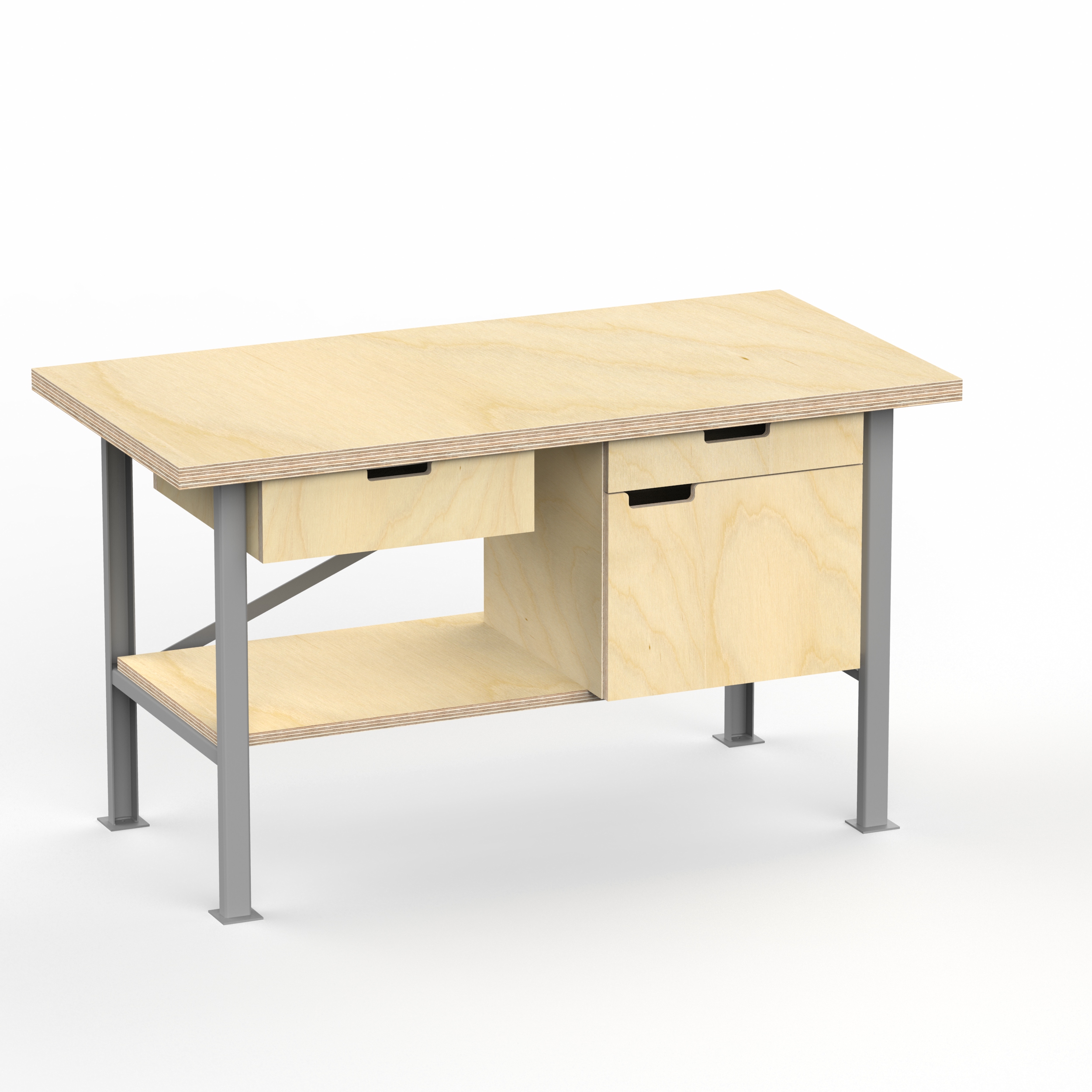 Profi Werkbank 1500 x 800 x 850 mm mit 40 mm Arbeitsplatte und Boden + 1 Schubkasten + 1 Schrank rechts