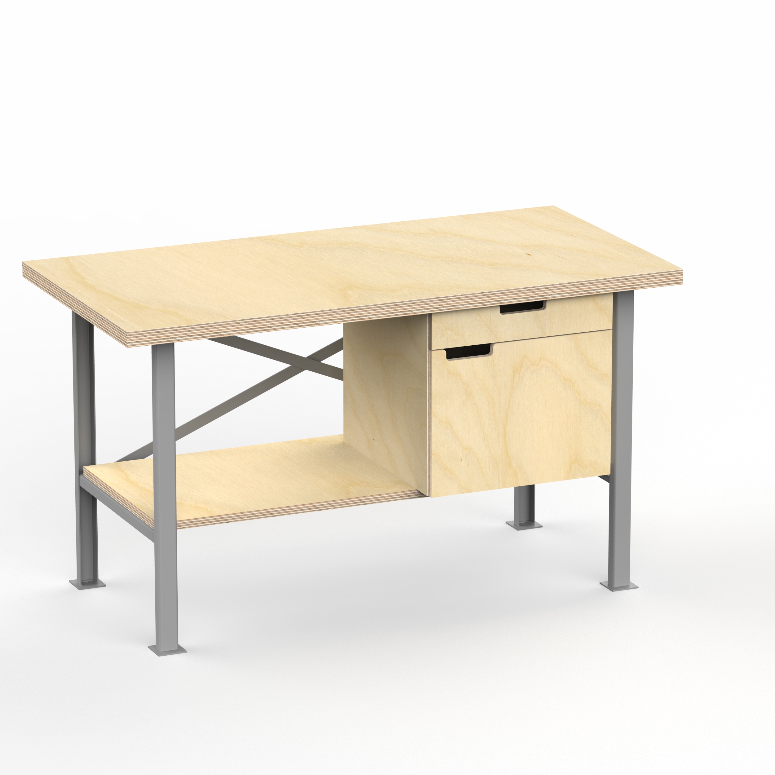 Profi Werkbank 1250 x 600 x 850 mm mit 40 mm Arbeitsplatte und Boden + 1 Unterschrank rechts